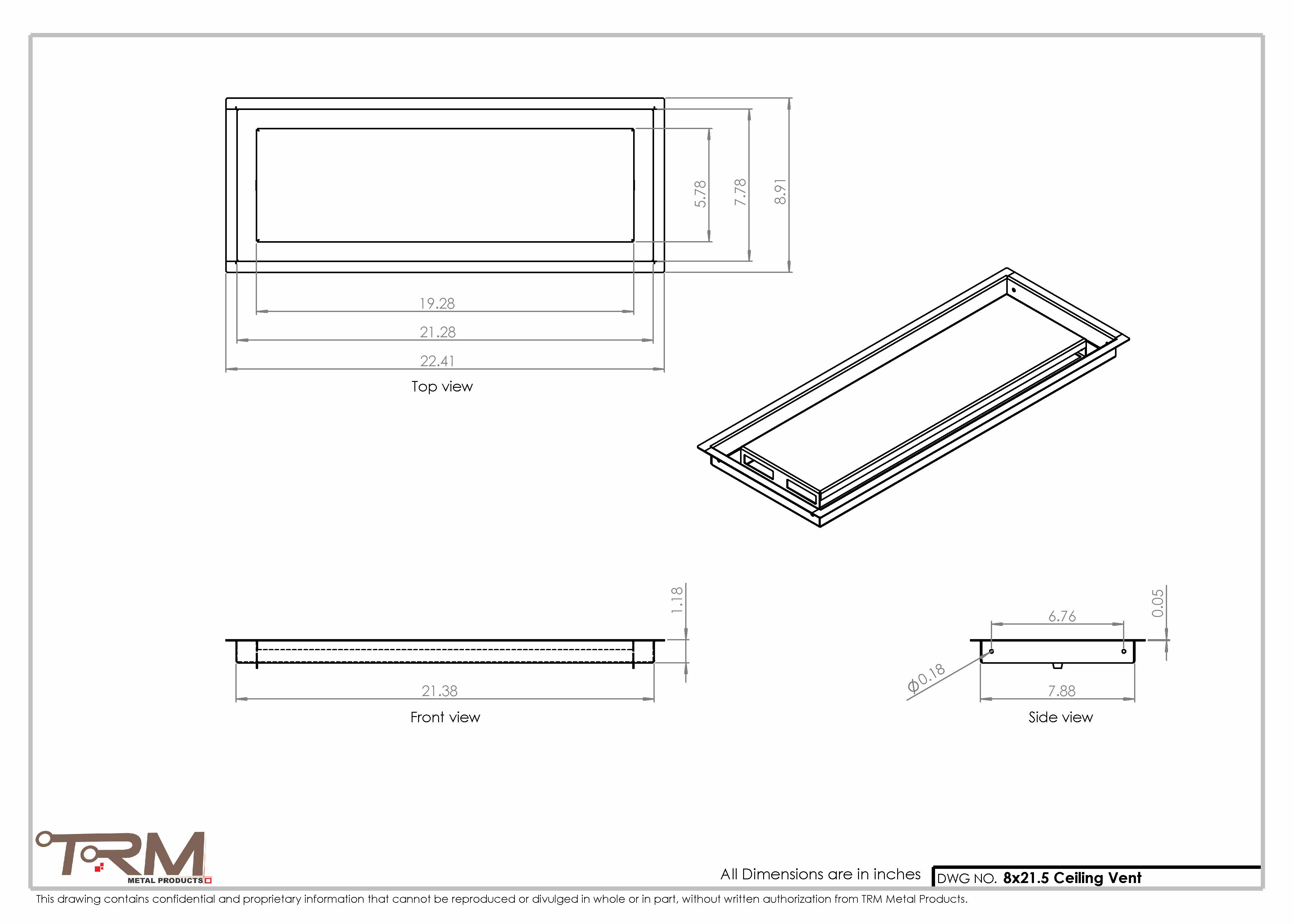 8x21.5 - Modern-Ceiling-Vent Cover-TRM Metal - 21.5x8 - Image 2