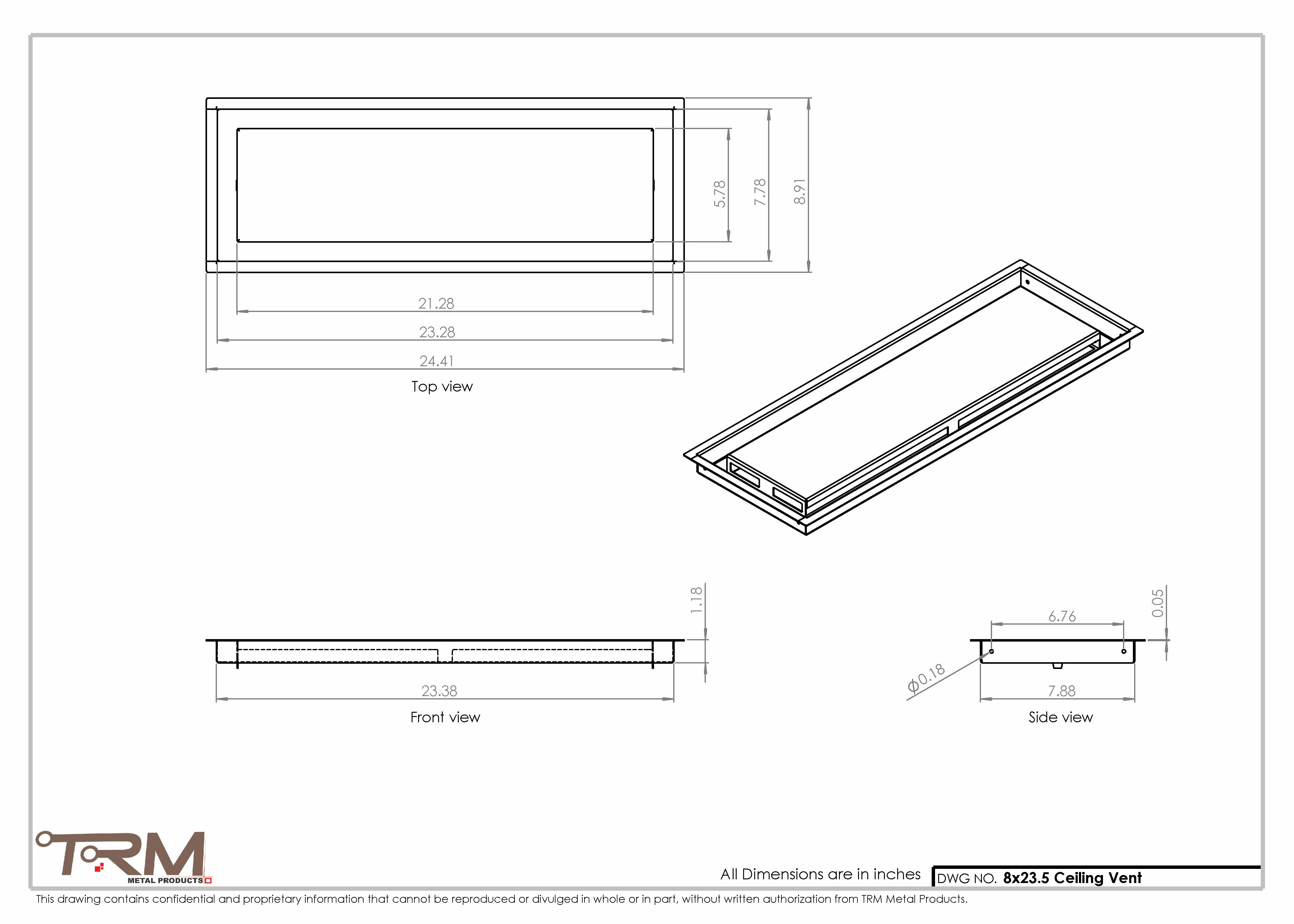 8x23.5 - Modern-Ceiling-Vent Cover-TRM Metal - 23.5x8 - Image 2