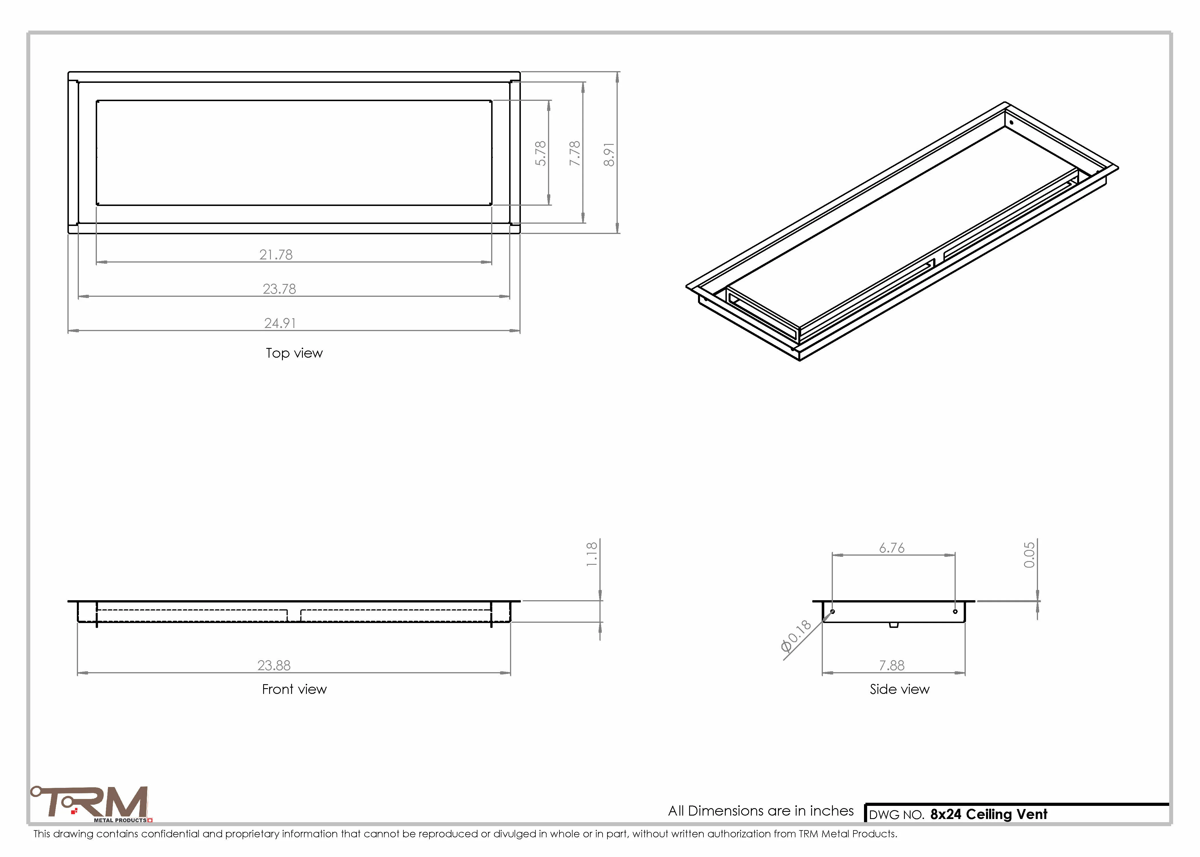 8x24-Modern-Ceiling-Vent Cover-TRM Metal- 24x8 - Image 2