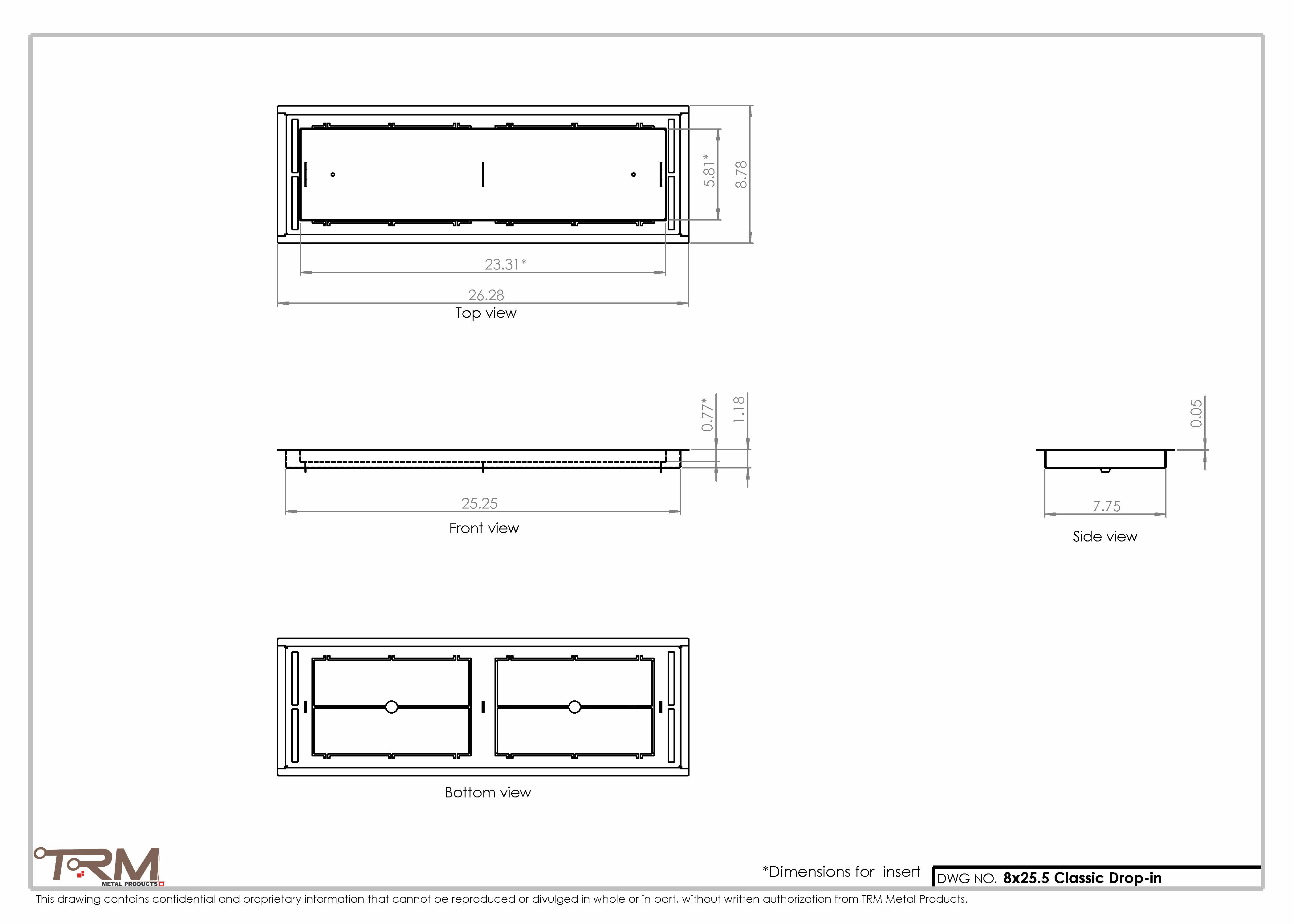 8x25.5 - Classic Drop-in Air Vent, Flush Floor-Matching, All Metal, Floor Vent Cover - TRM Metal 25.5x8 - Image 2