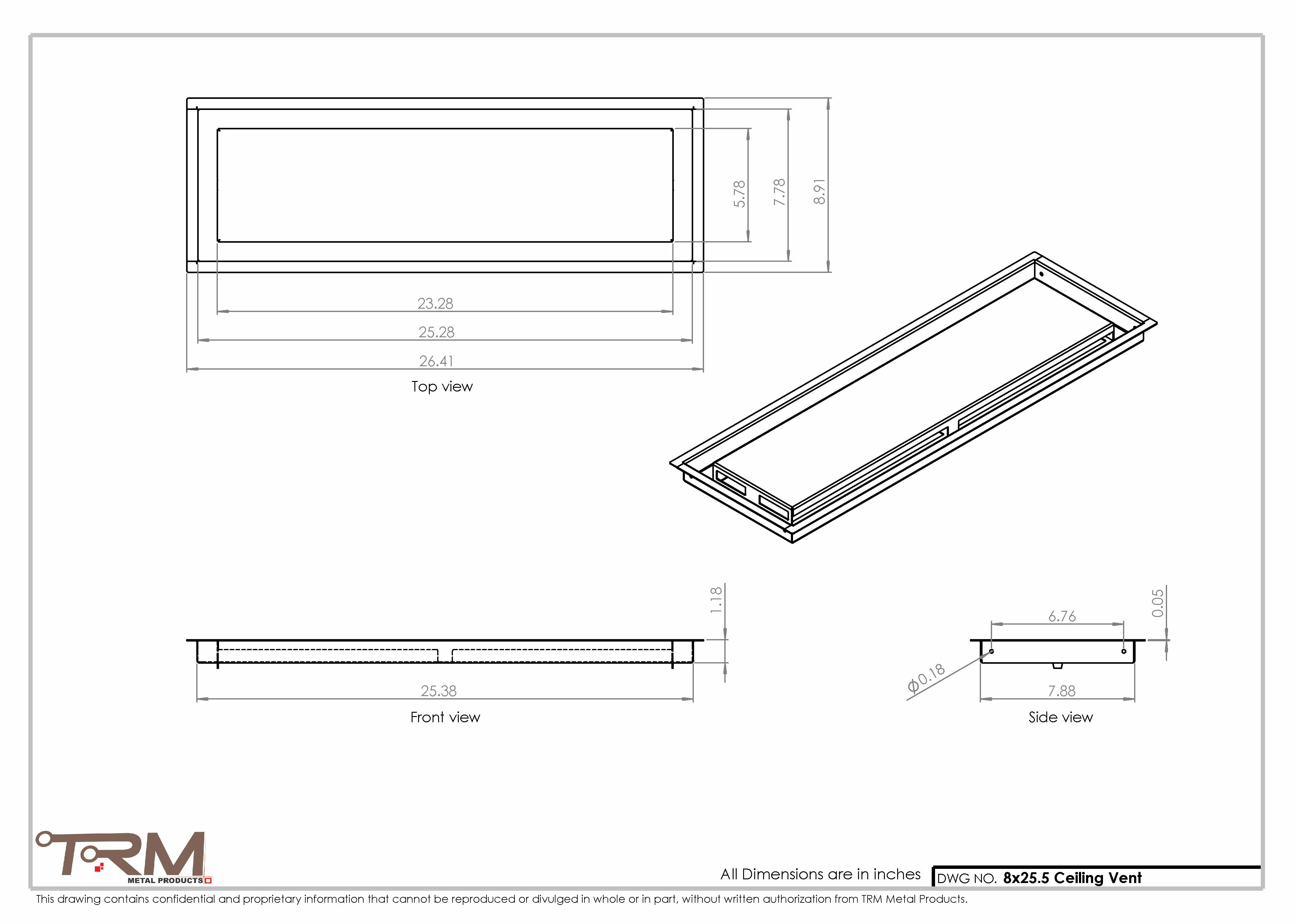 8x25.5 - Modern-Ceiling-Vent Cover-TRM Metal - 25.5x8 - Image 2