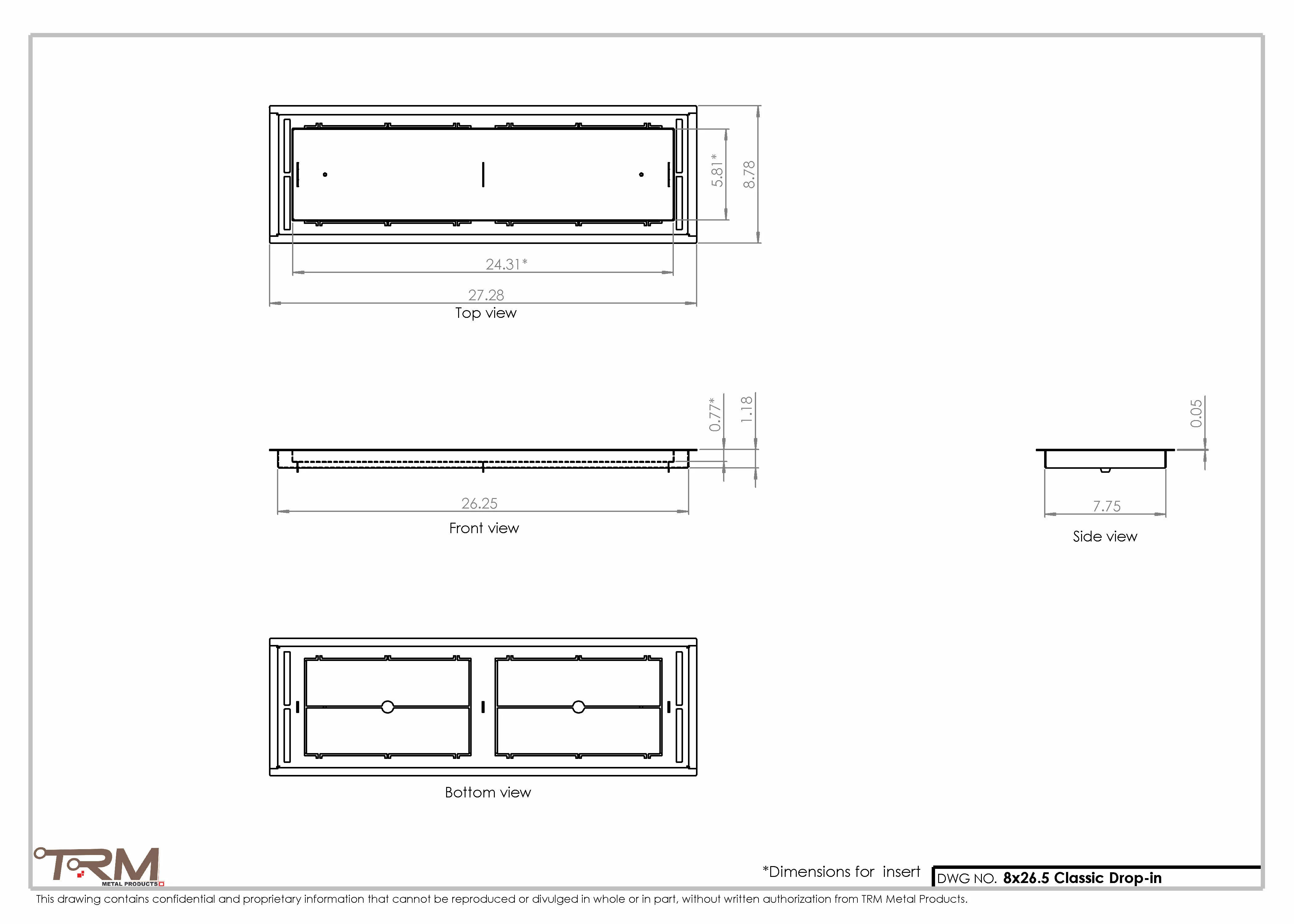 8x26.5 - Classic Drop-in Air Vent, Flush Floor-Matching, All Metal, Floor Vent Cover - TRM Metal 26.5x8 - Image 2