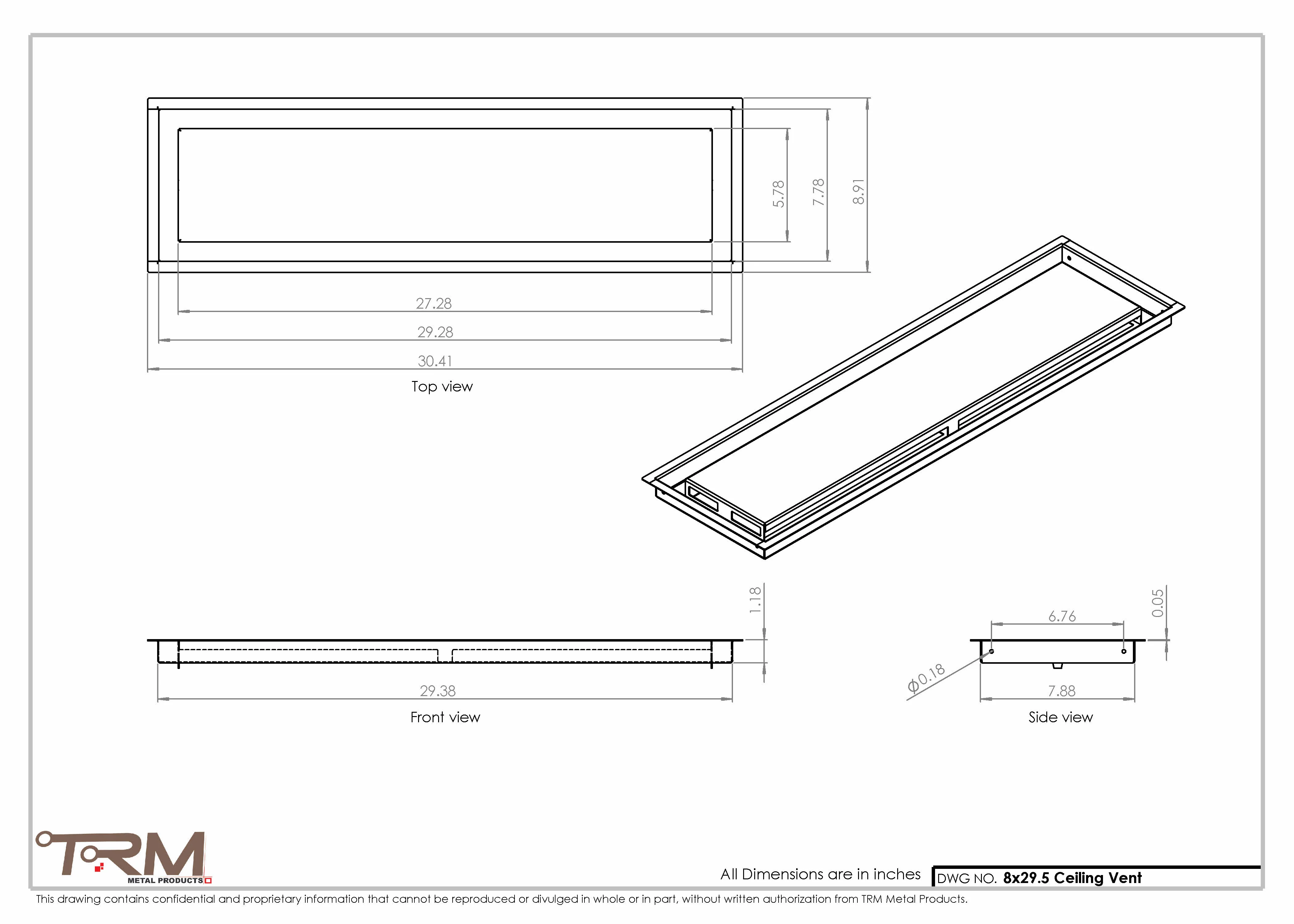 8x29.5 - Modern-Ceiling-Vent Cover-TRM Metal - 29.5x8 - Image 2