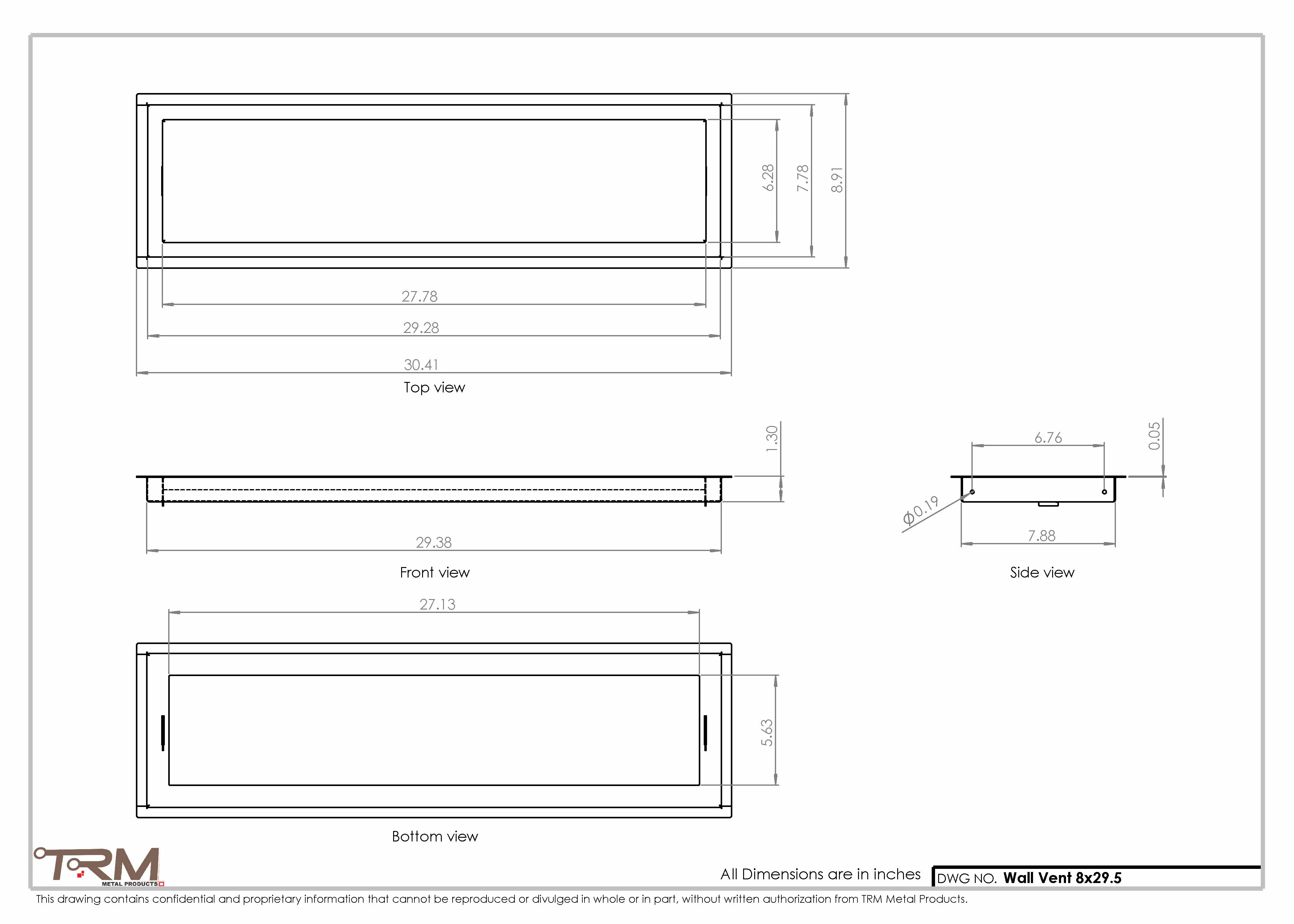 8x29.5 - Wall Vent - Modern Vent Cover -  Return Air Vent - TRM Metal  29.5x8 - Image 2