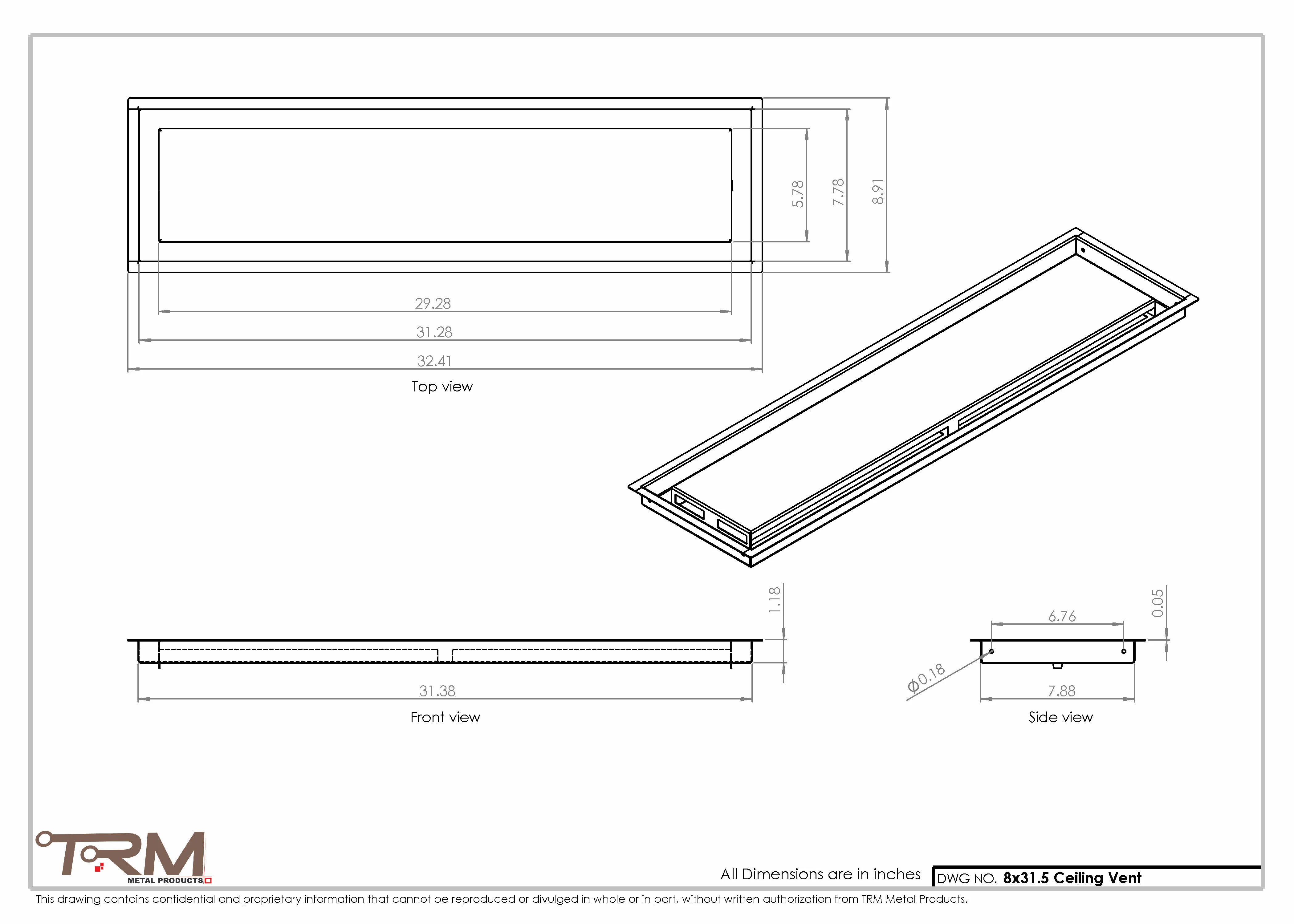8x31.5 - Modern-Ceiling-Vent Cover-TRM Metal - 31.5x8 - Image 2