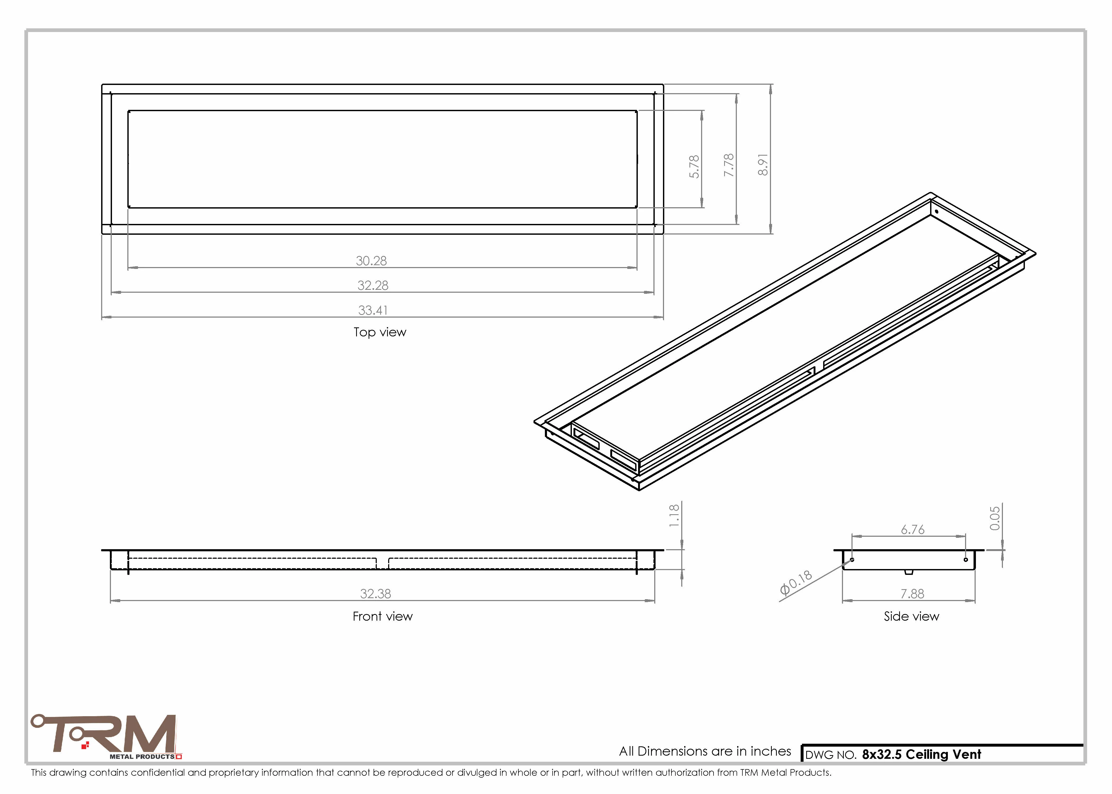 8x32.5 - Modern-Ceiling-Vent Cover-TRM Metal - 32.5x8 - Image 2