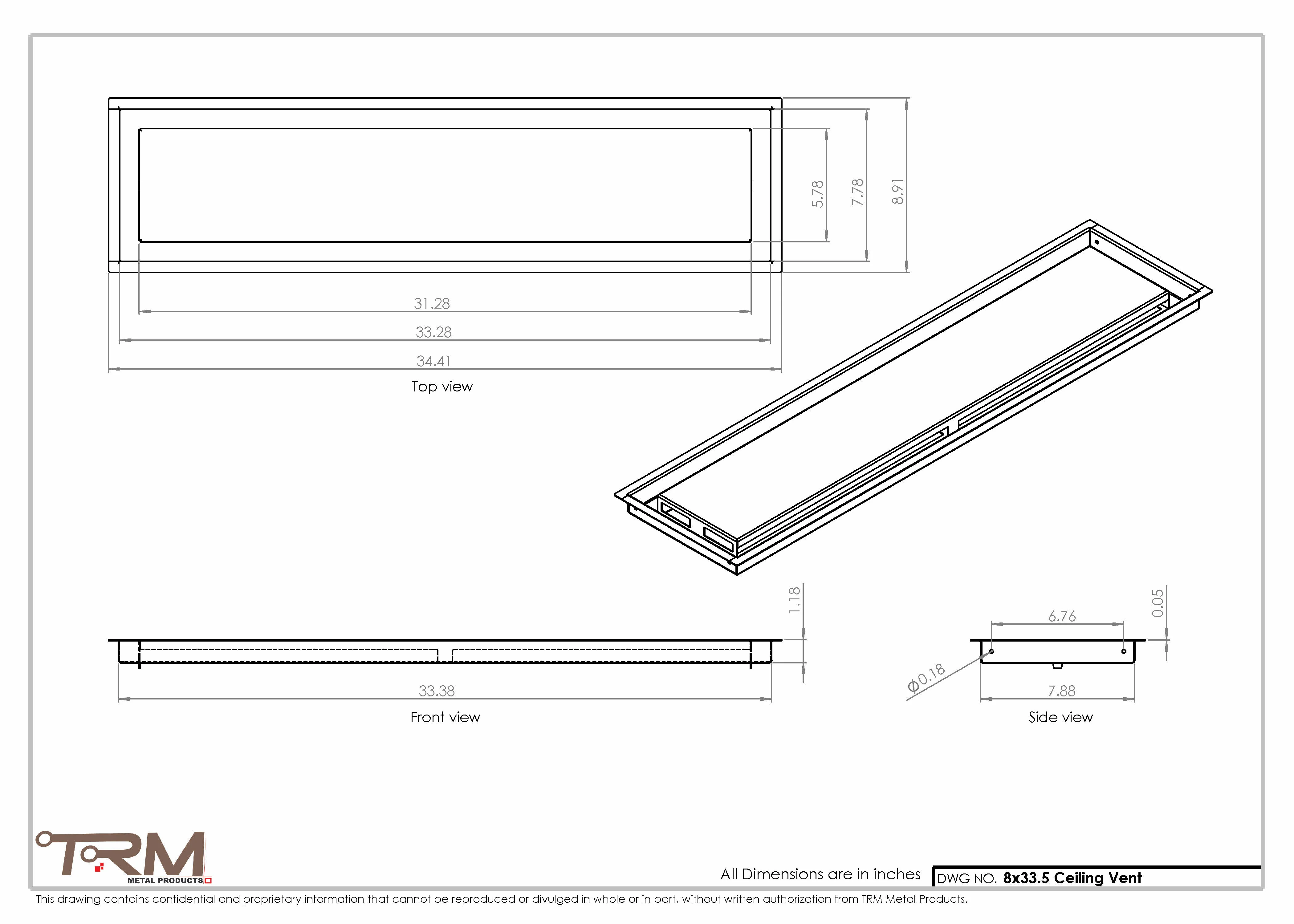 8x33.5 - Modern-Ceiling-Vent Cover-TRM Metal - 33.5x8 - Image 2