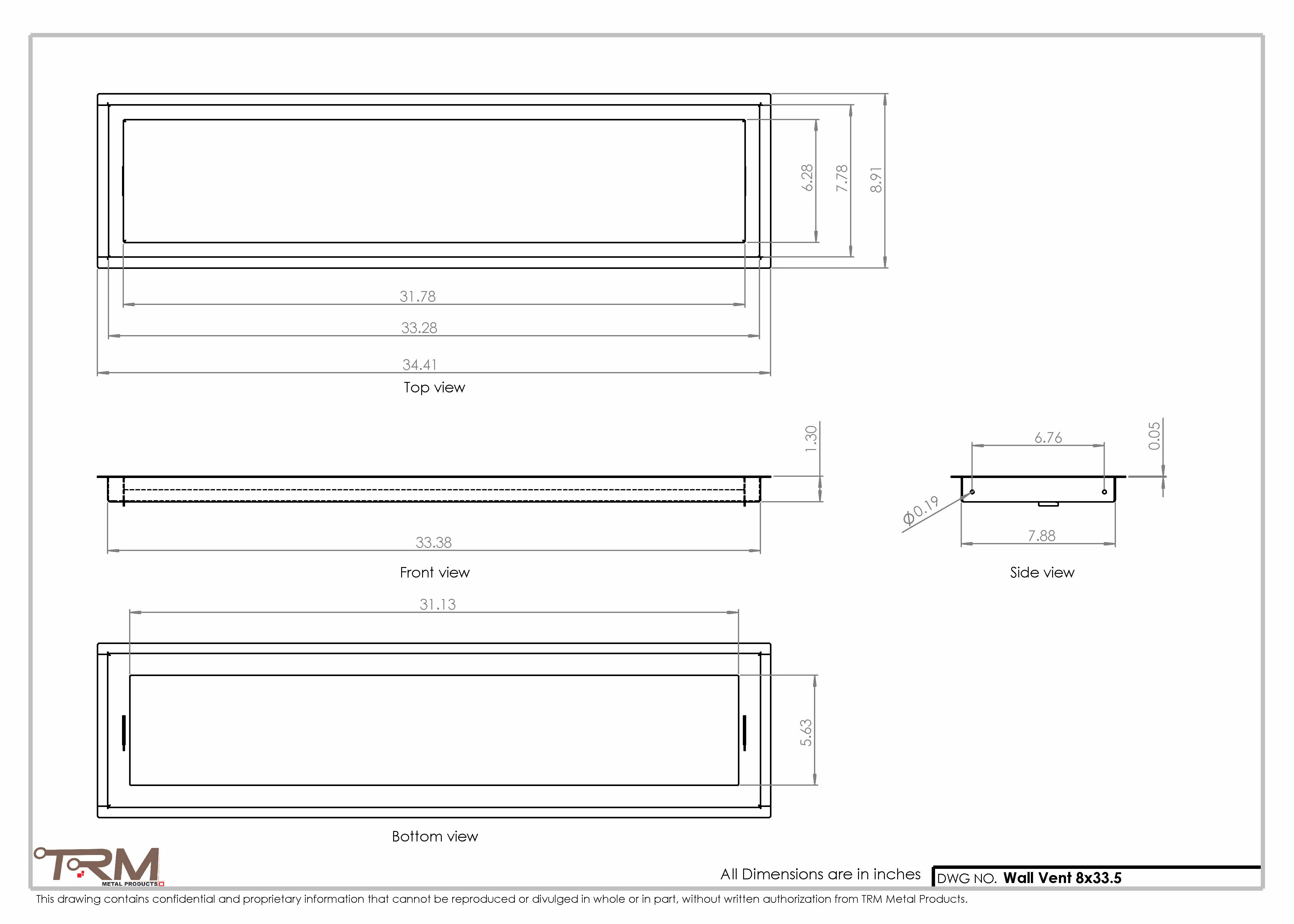 8x33.5 - Wall Vent - Modern Vent Cover -  Return Air Vent - TRM Metal  33.5x8 - Image 2