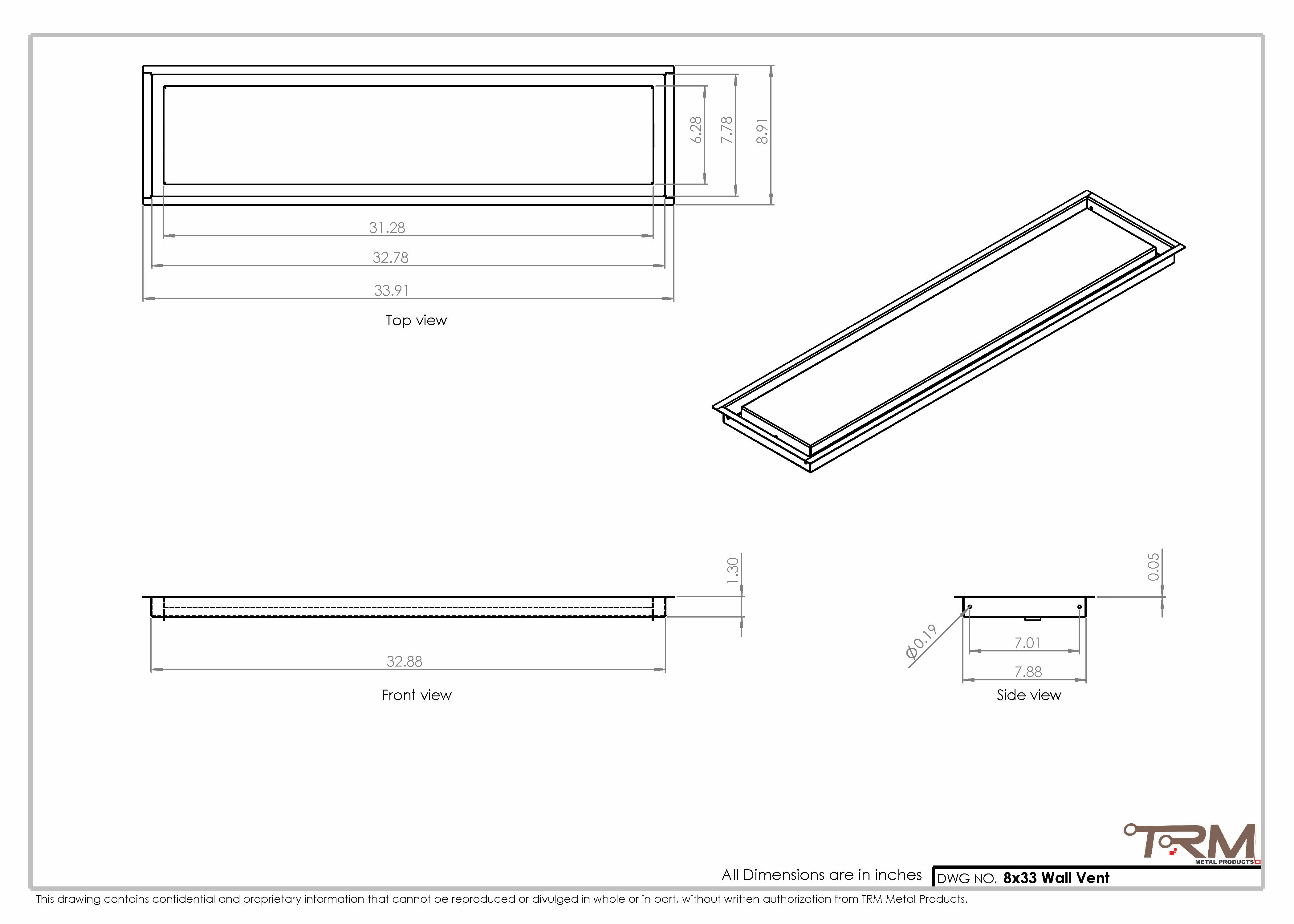 8x33 - Wall Vent - Modern Vent Cover -  Return Air Vent - TRM Metal  33x8 - Image 2