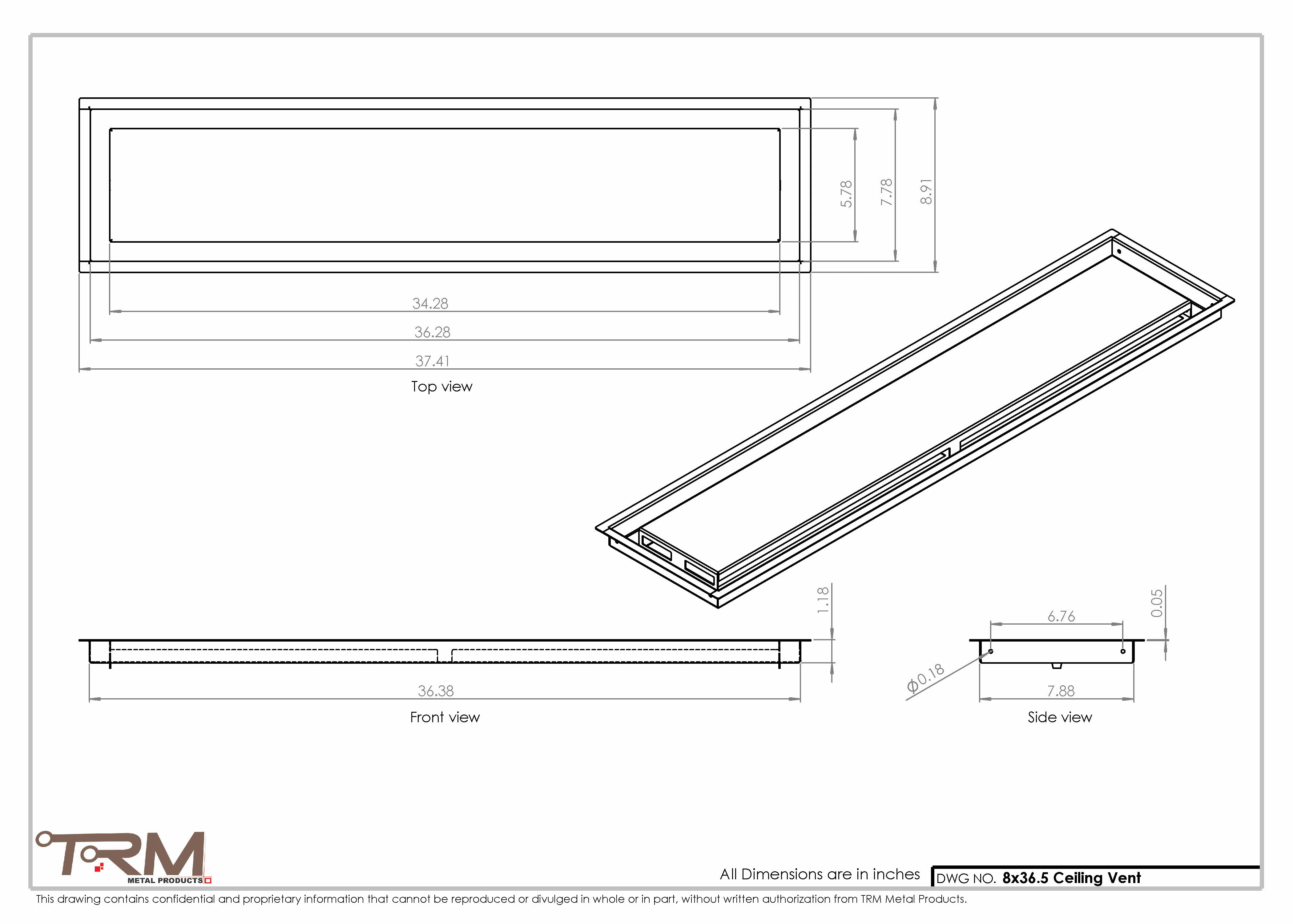 8x36.5 - Modern-Ceiling-Vent Cover-TRM Metal - 36.5x8 - Image 2