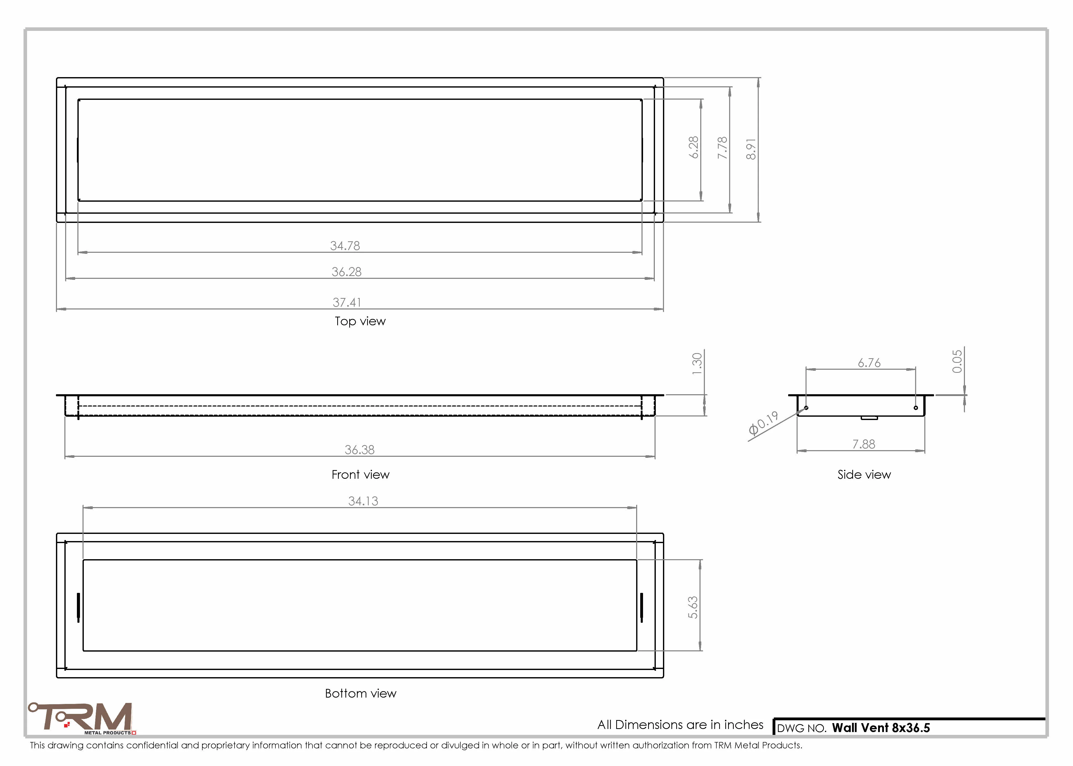 8x36.5 - Wall Vent - Modern Vent Cover -  Return Air Vent - TRM Metal  36.5x8 - Image 2