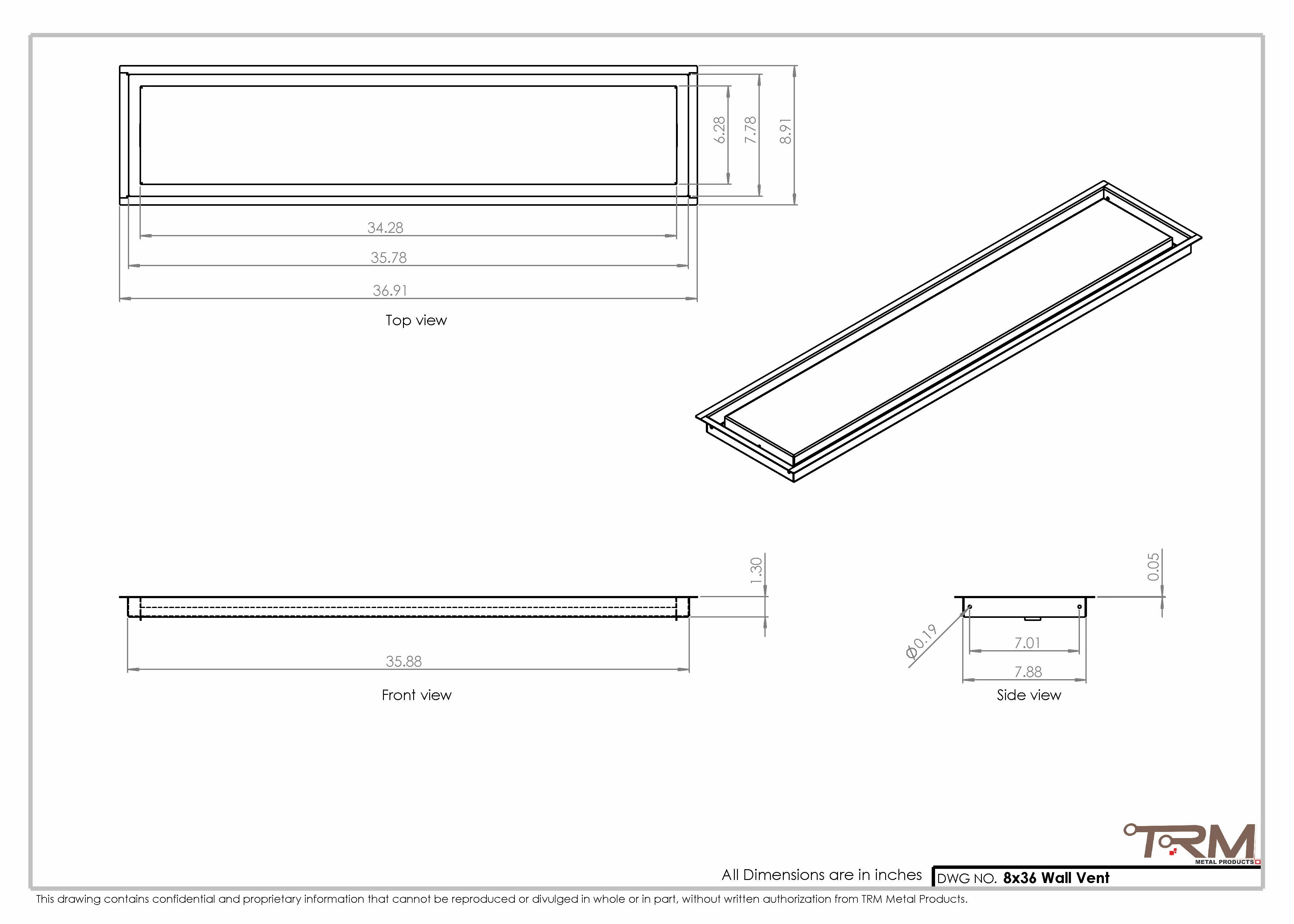 8x36 - Wall Vent - Modern Vent Cover - Return Air Vent - TRM Metal 36x8 - Image 2