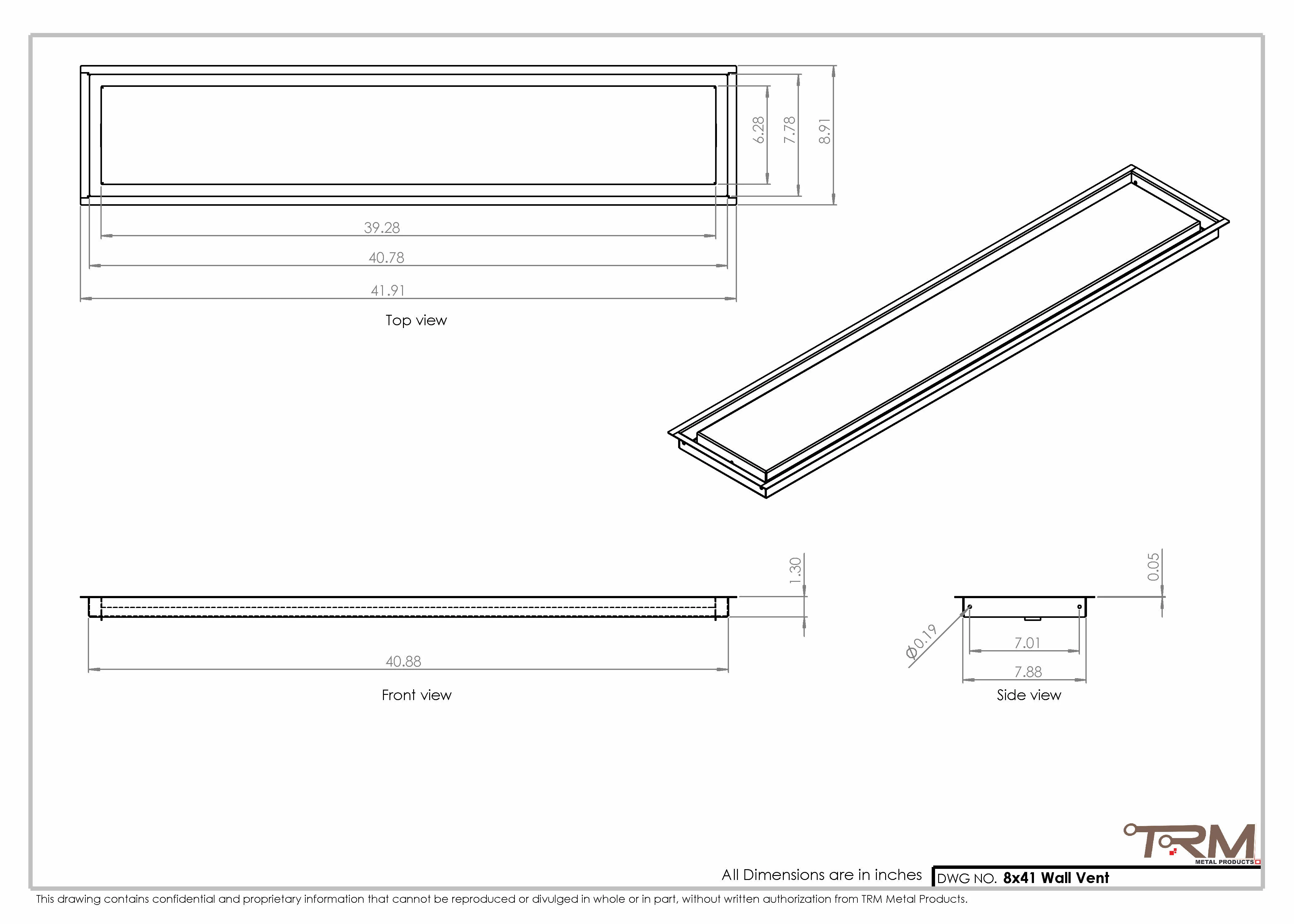 8x41 - Wall Vent - Modern Vent Cover -  Return Air Vent - TRM Metal  41x8 - Image 2