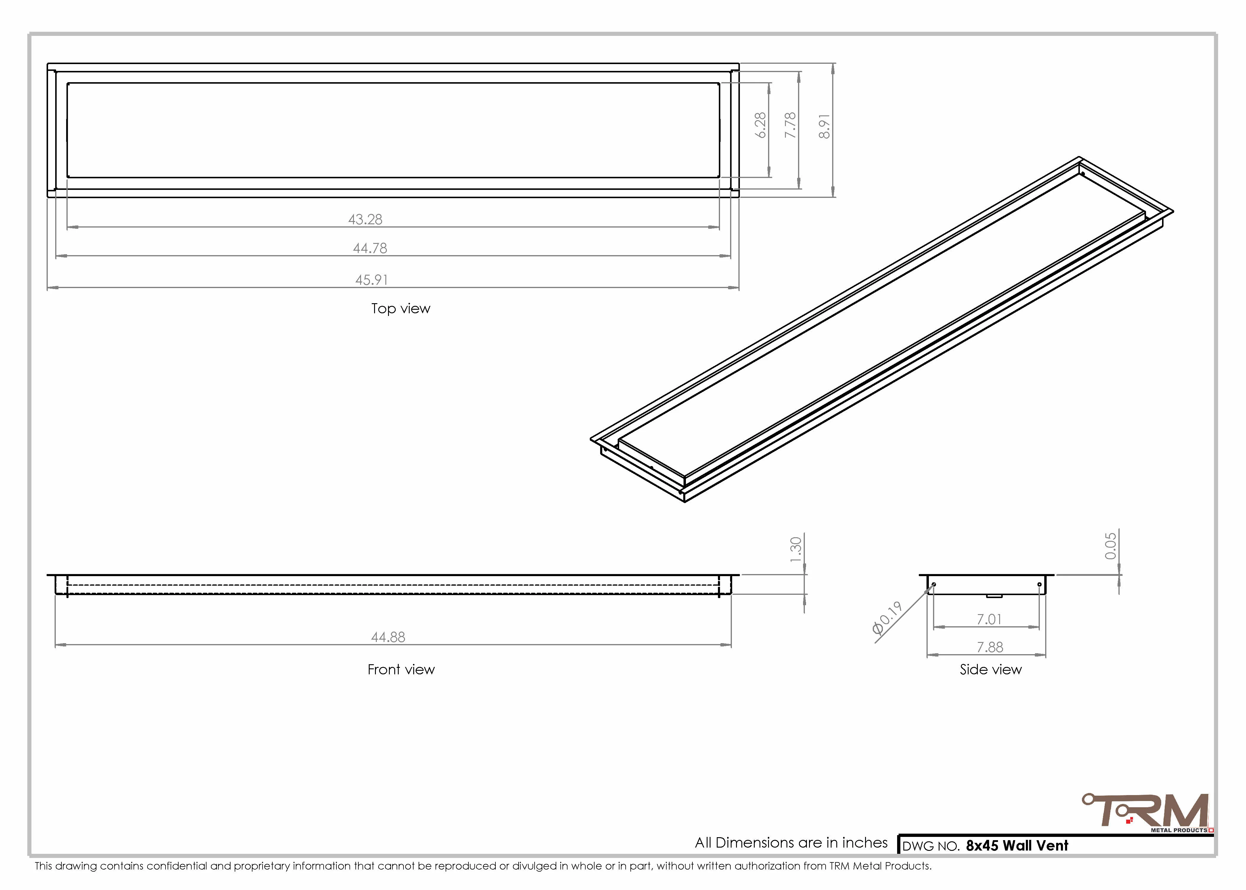 8x45 - Wall Vent - Modern Vent Cover - Return Air Vent - TRM Metal 45x8 - Image 2