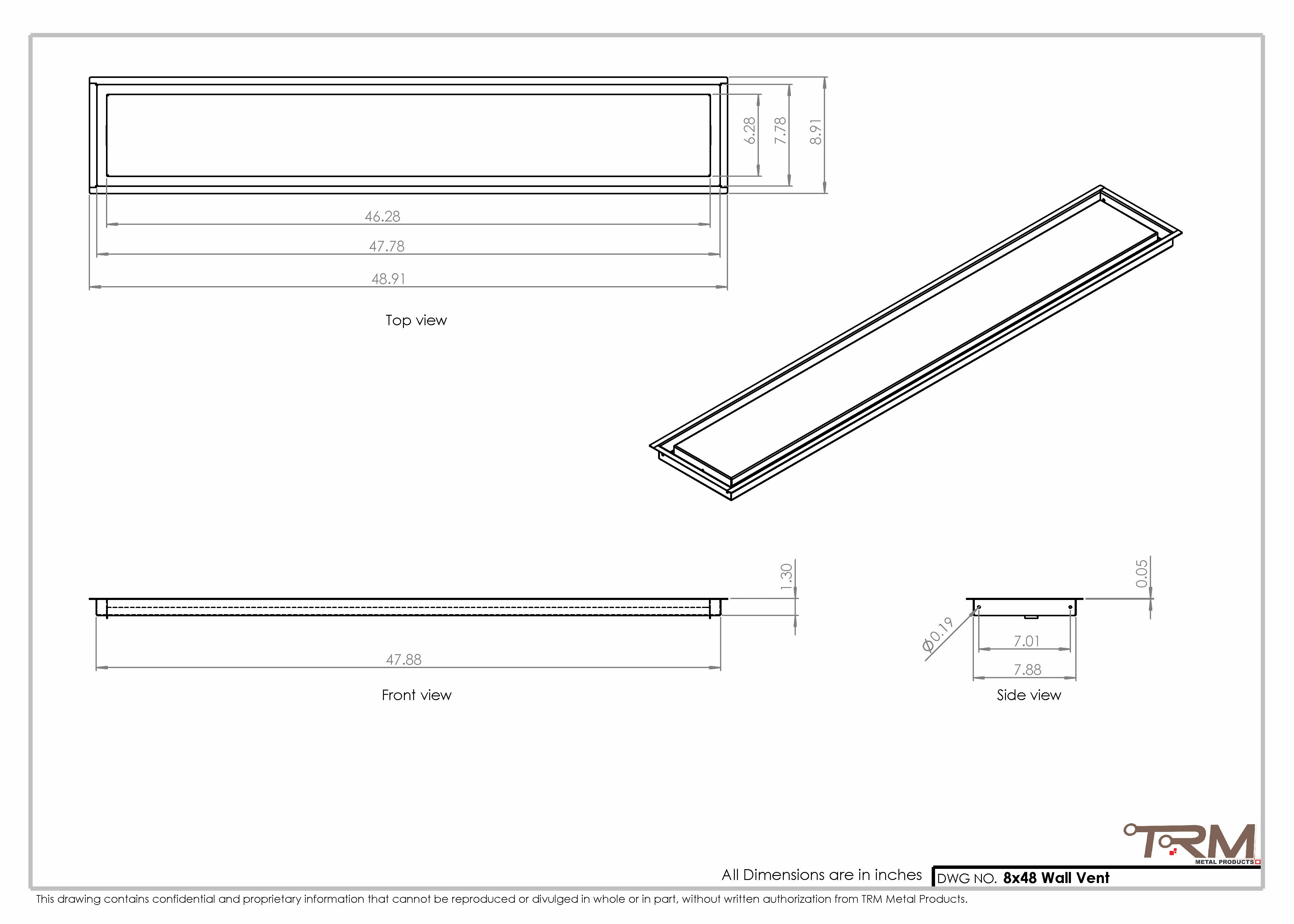 8x48 - Wall Vent - Modern Vent Cover - Return Air Vent - TRM Metal 48x8 - Image 2