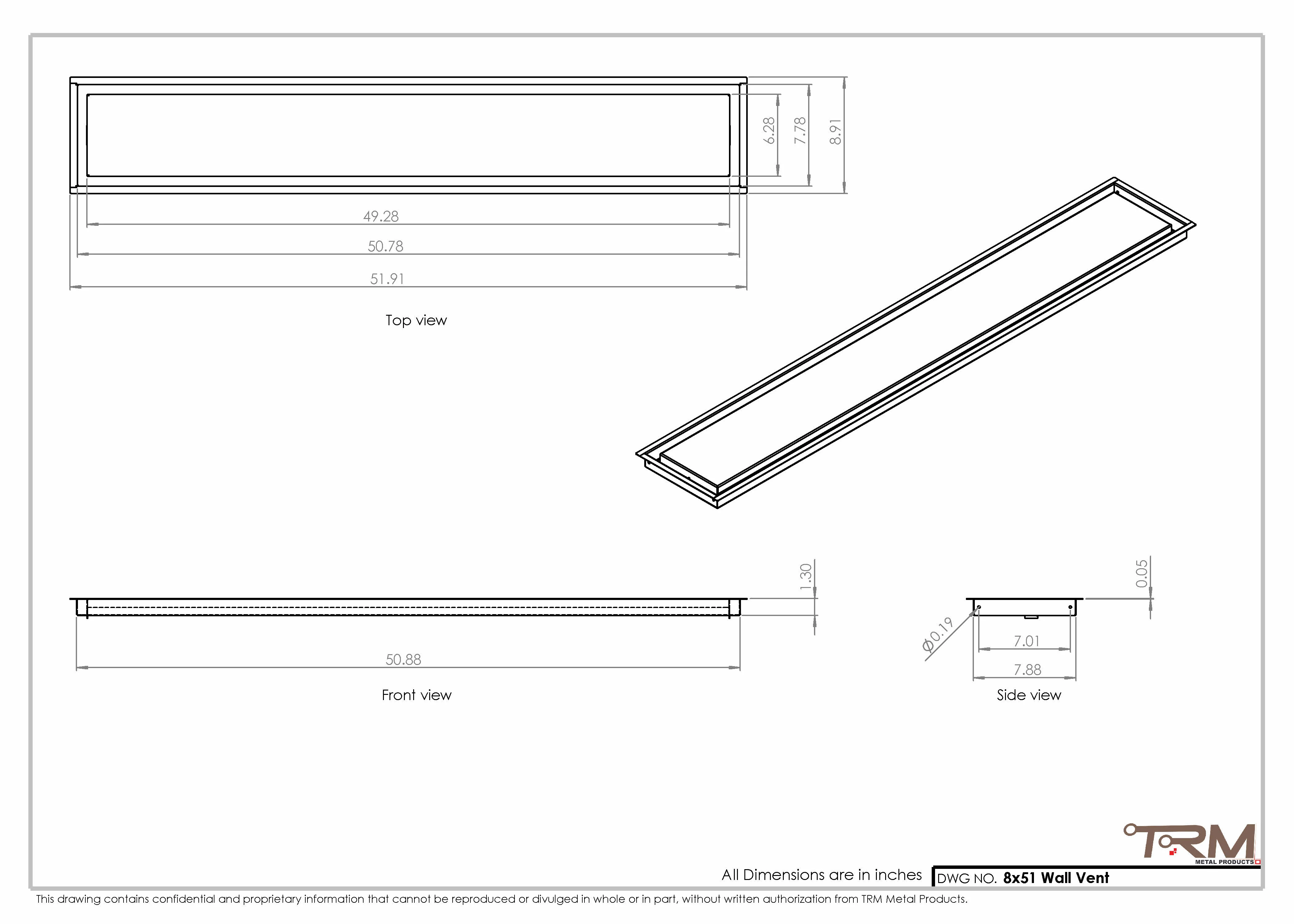 8x51 - Wall Vent - Modern Vent Cover -  Return Air Vent - TRM Metal  51x8 - Image 2