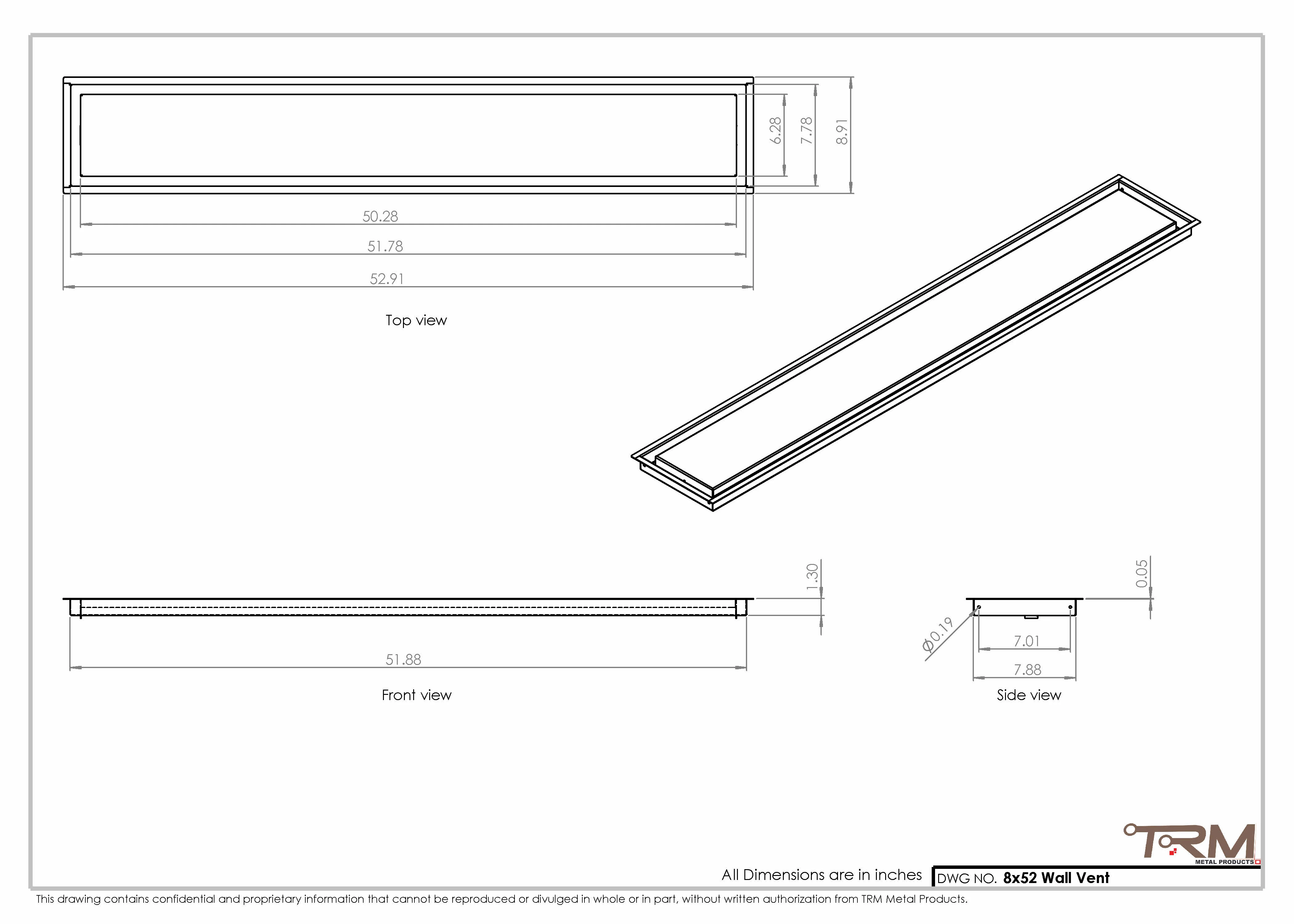8x52 - Wall Vent - Modern Vent Cover - Return Air Vent - TRM Metal 52x8 - Image 2