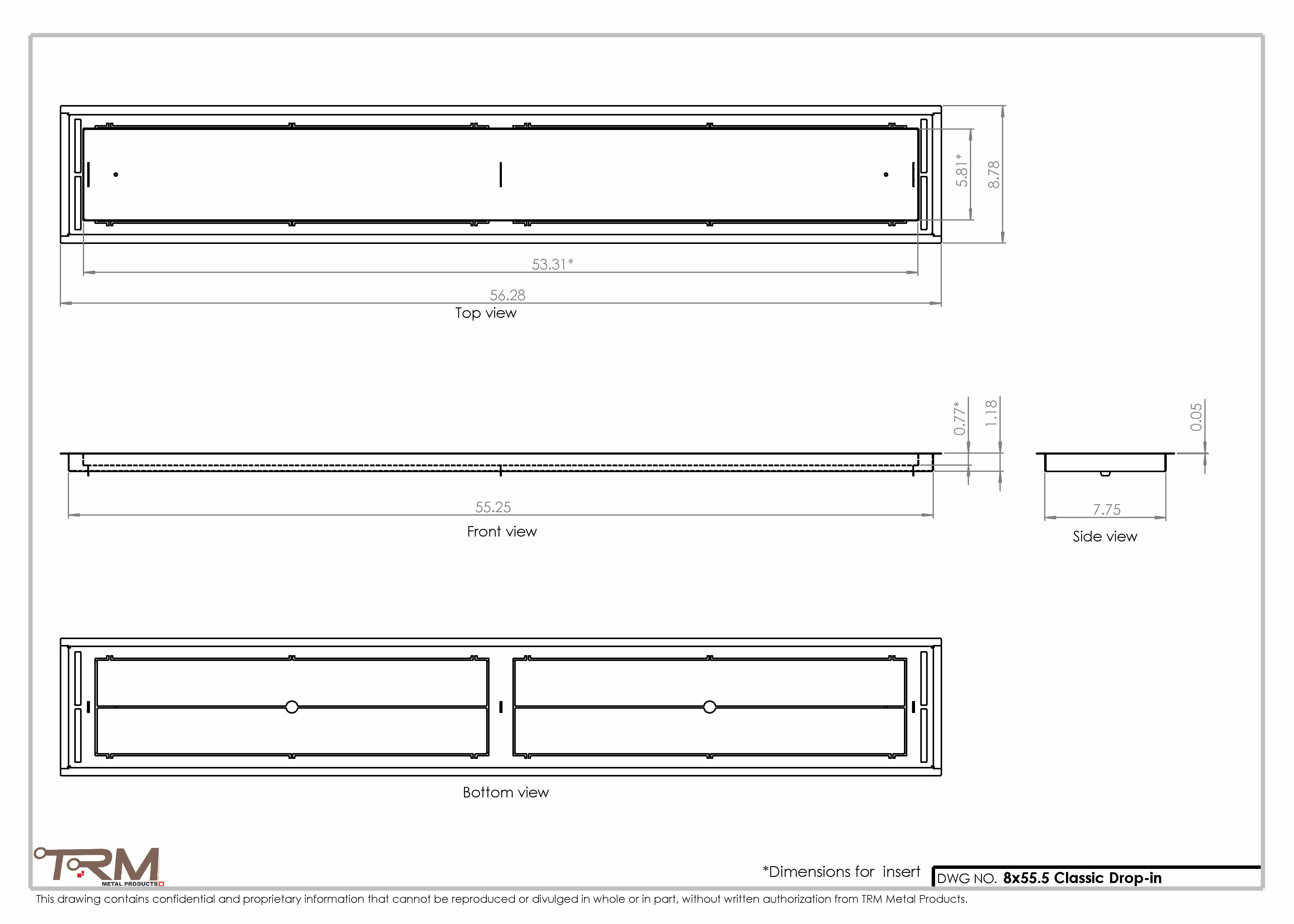 8x55.5 - Classic Drop-in Air Vent, Flush Floor-Matching, All Metal, Floor Vent Cover - TRM Metal  55.5x8 - Image 2