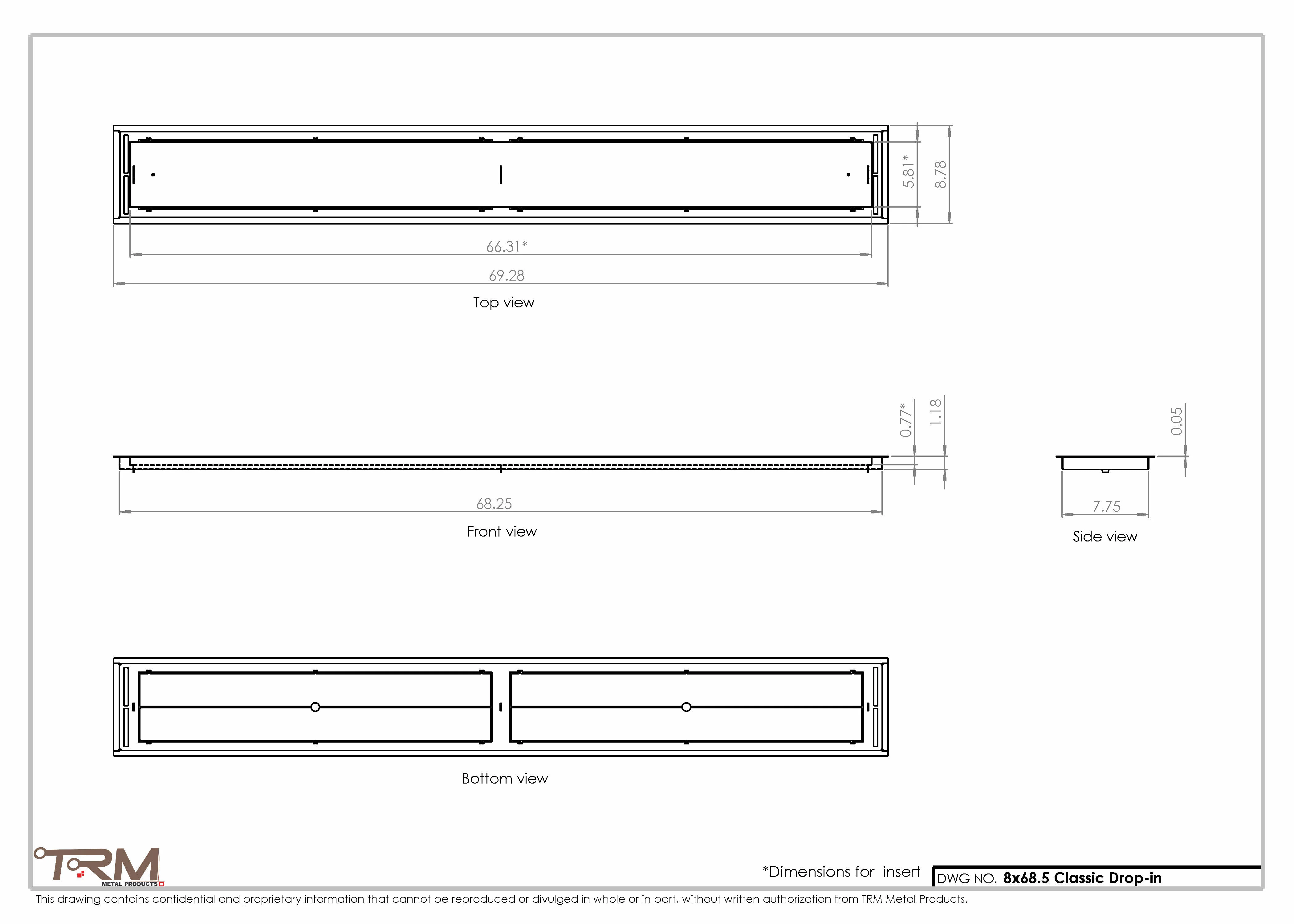 8x68.5 - Classic Drop-in Air Vent, Flush Floor-Matching, All Metal, Floor Vent Cover - TRM Metal  68.5x8 - Image 2