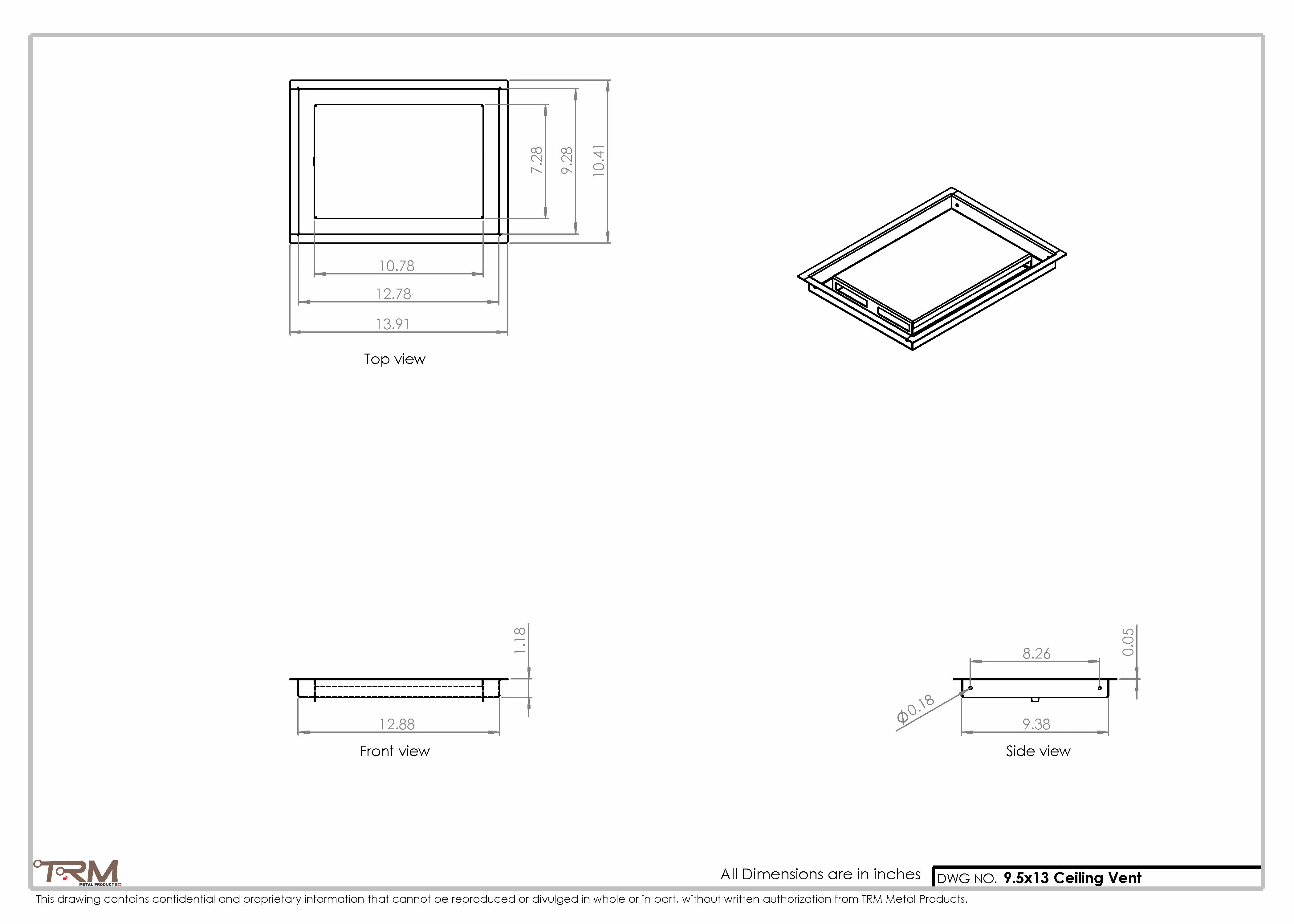9.5x13 - Modern-Ceiling-Vent Cover-TRM Metal - 13x9.5 - Image 2