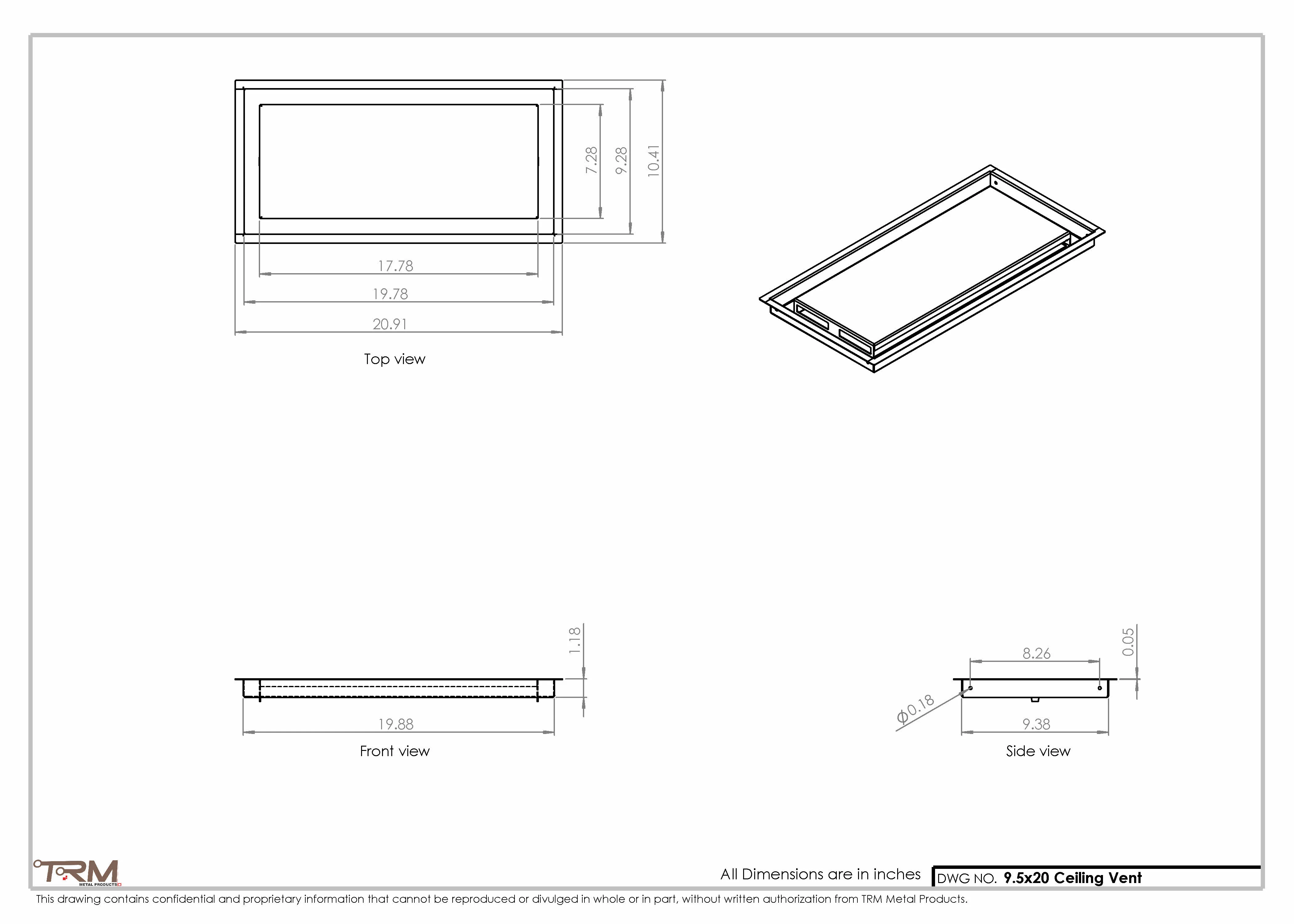 9.5x20 - Modern-Ceiling-Vent Cover-TRM Metal - 20x9.5 - Image 2