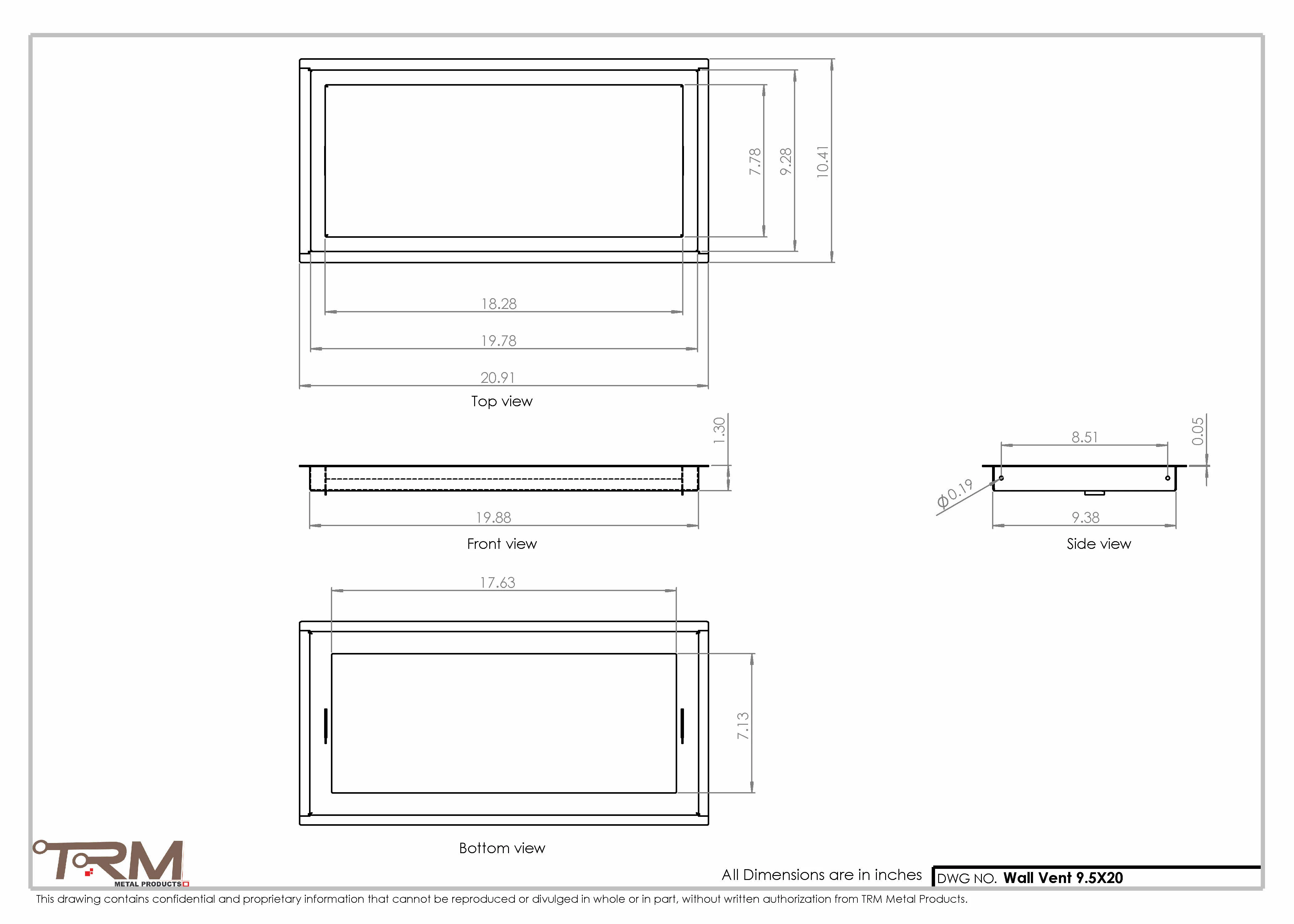 9.5x20 - Wall Vent - Modern Vent Cover -  Return Air Vent - TRM Metal  20x9.5 - Image 2