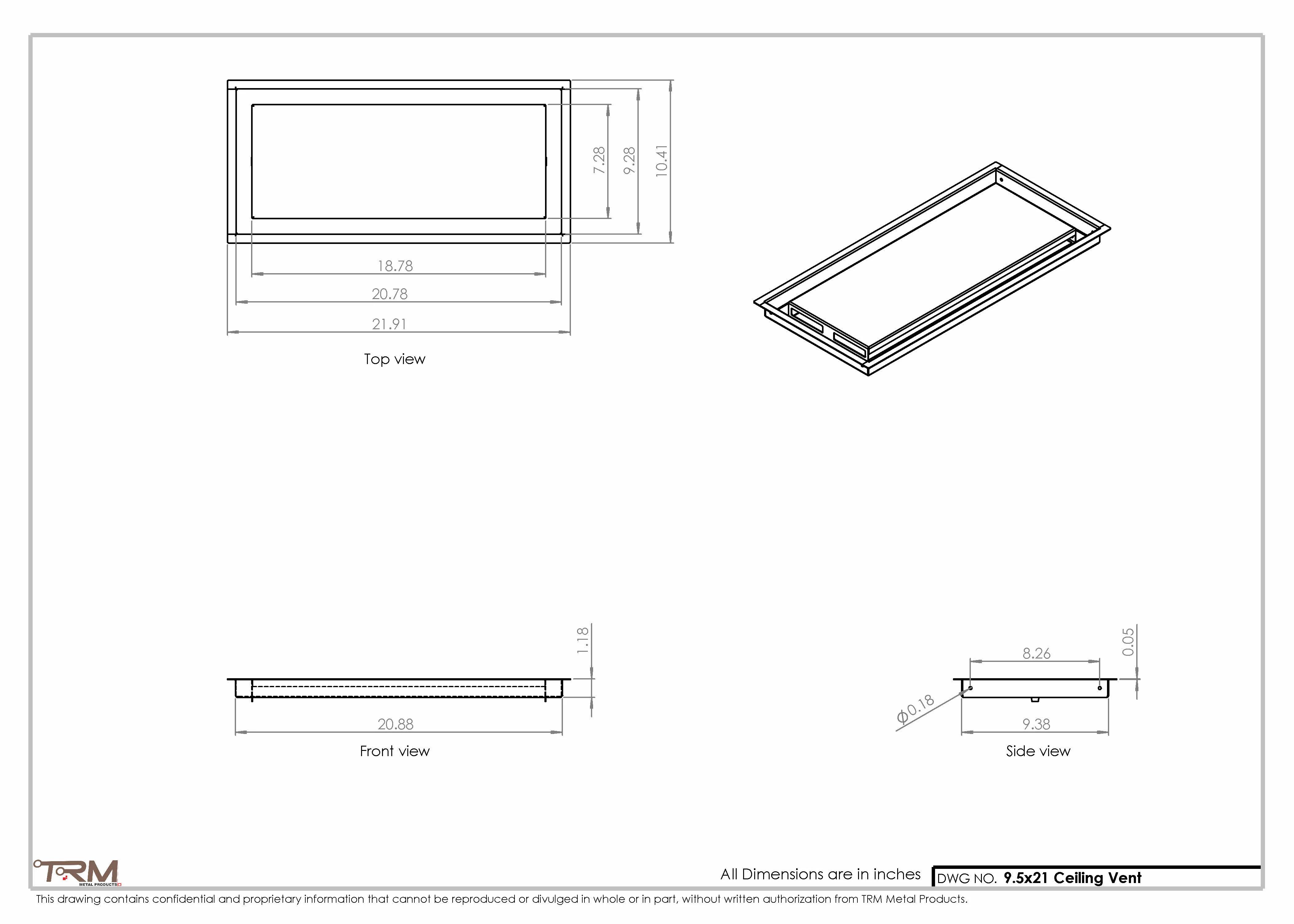 9.5x21 - Modern-Ceiling-Vent Cover-TRM Metal - 21x9.5 - Image 2