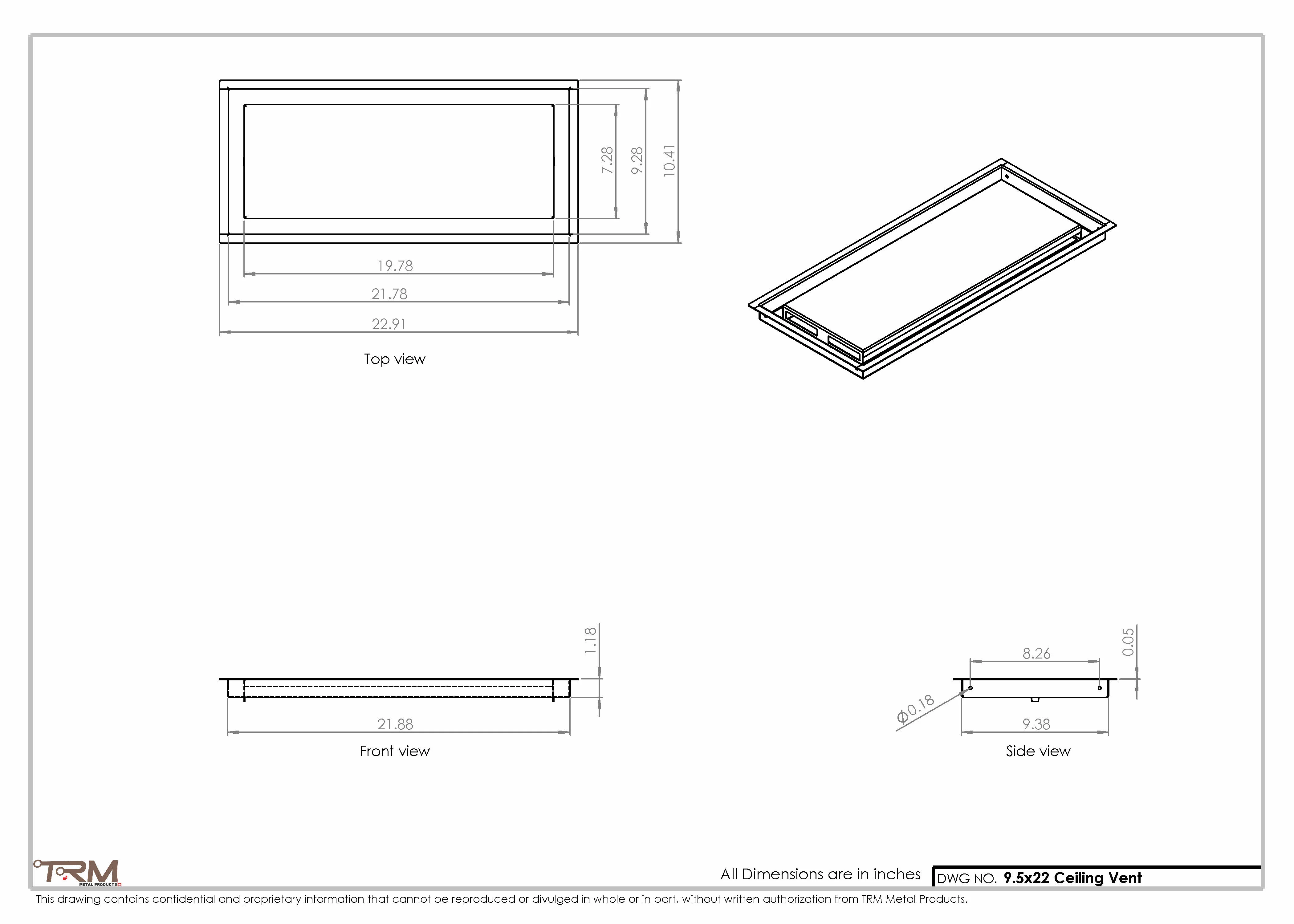 9.5x22 - Modern-Ceiling-Vent Cover-TRM Metal - 22x9.5 - Image 2