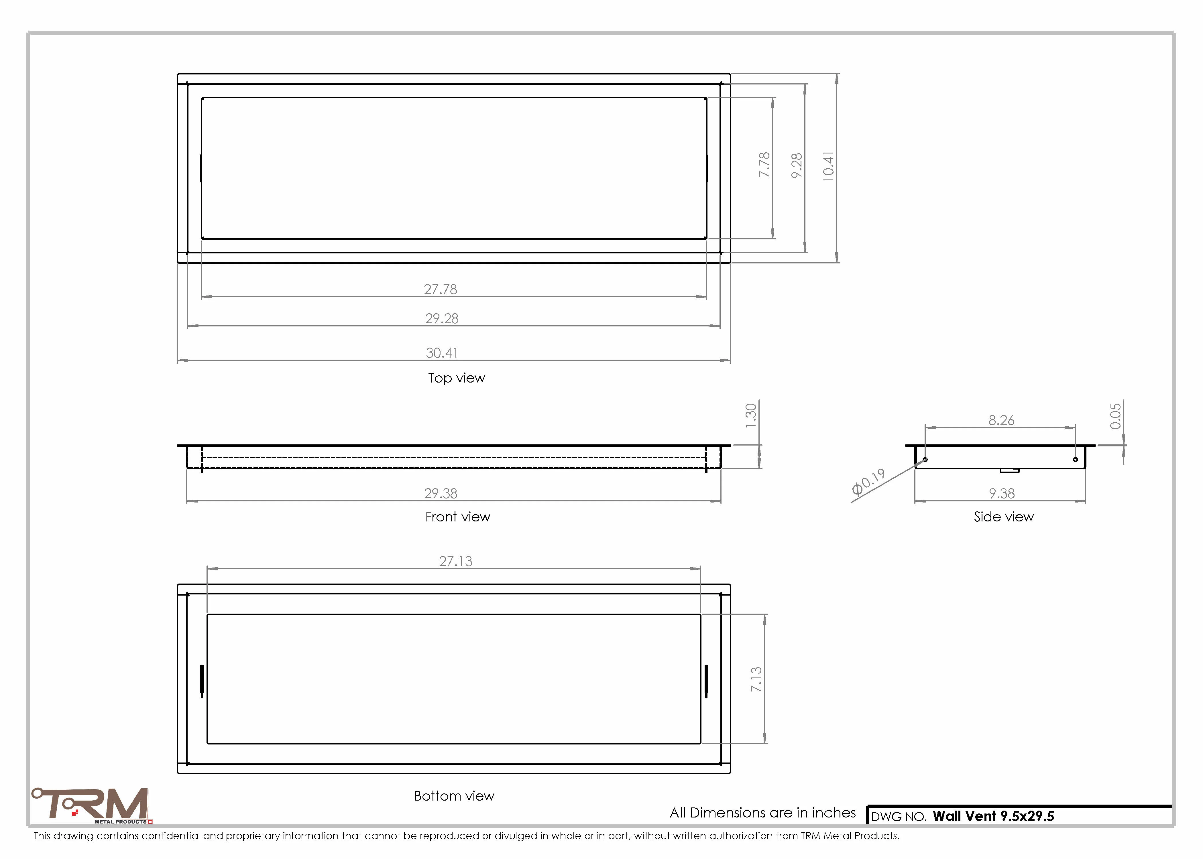 9.5x29.5 - Wall Vent - Modern Vent Cover -  Return Air Vent - TRM Metal  29.5x9.5 - Image 2