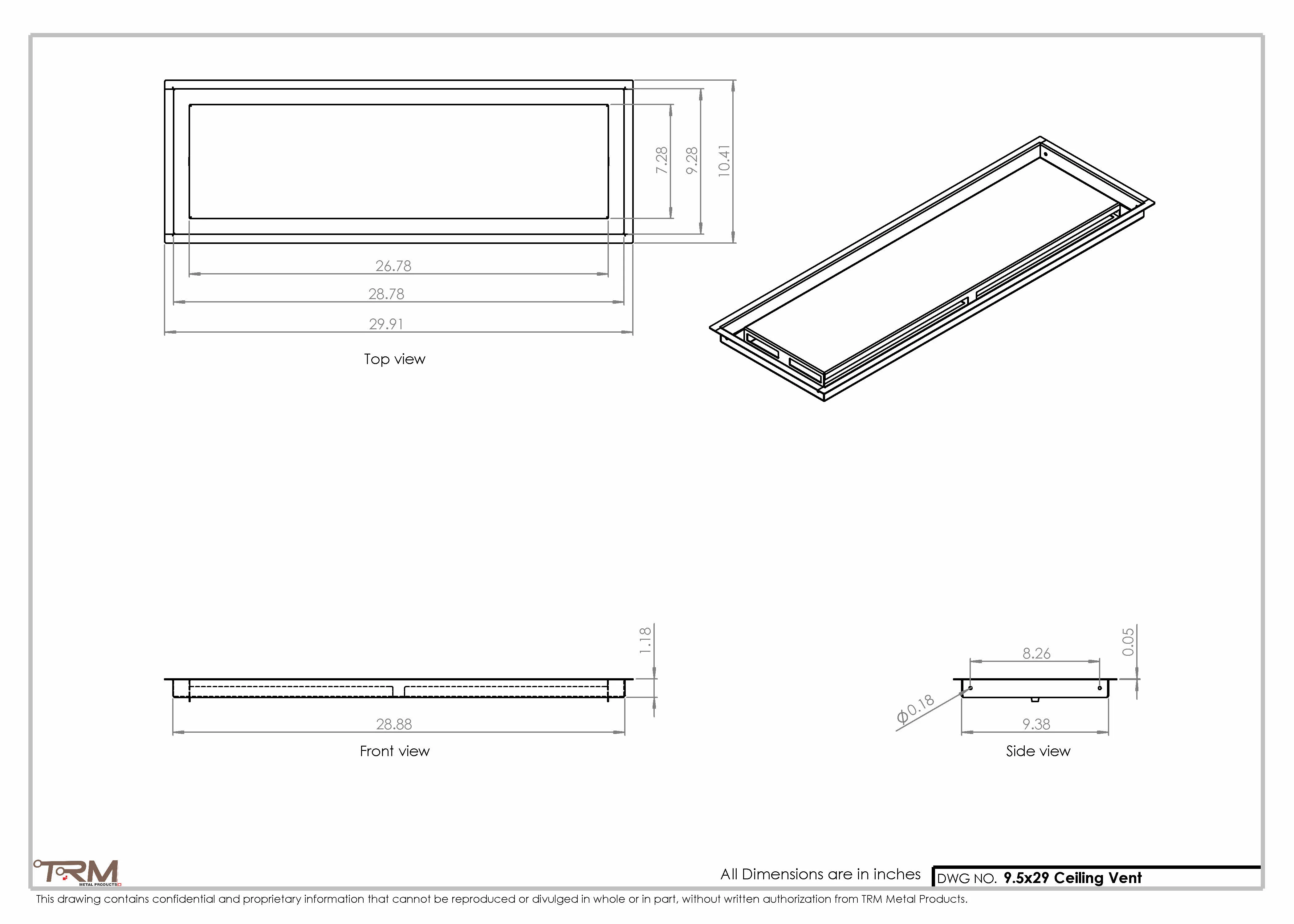 9.5x29 - Modern-Ceiling-Vent Cover-TRM Metal - 29x9.5 - Image 2