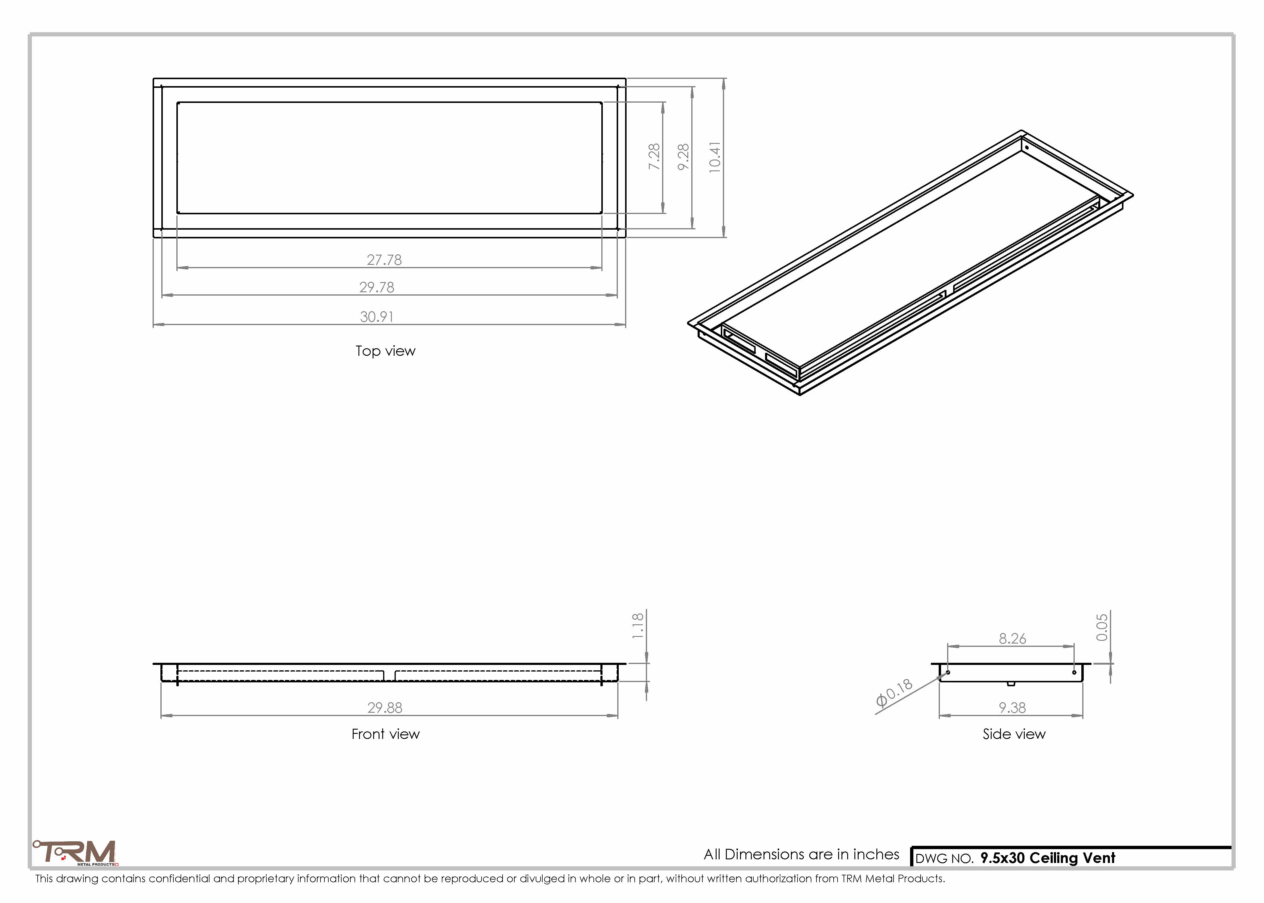 9.5x30 - Modern-Ceiling-Vent Cover-TRM Metal - 30x9.5 - Image 2