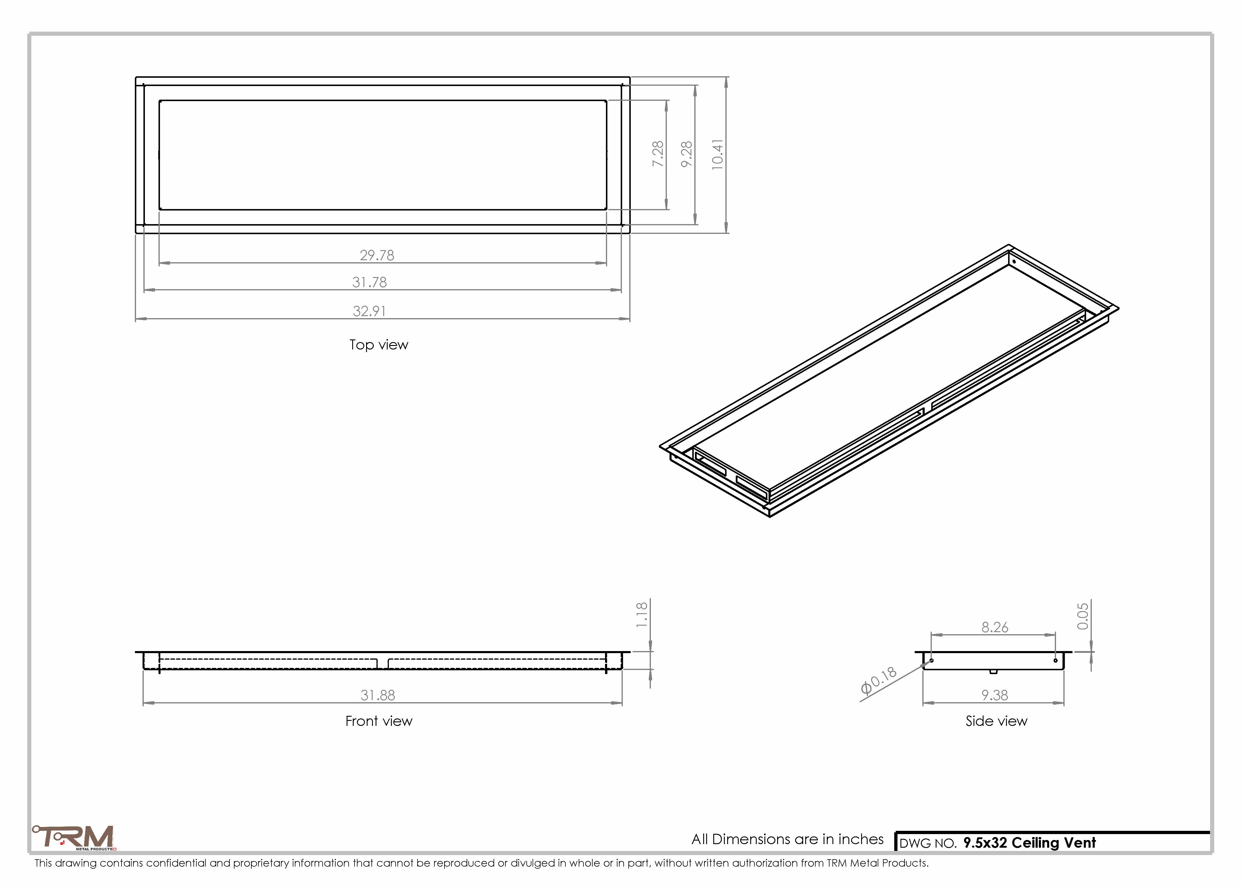 9.5x32 - Modern-Ceiling-Vent Cover-TRM Metal -  32x9.5 - Image 2