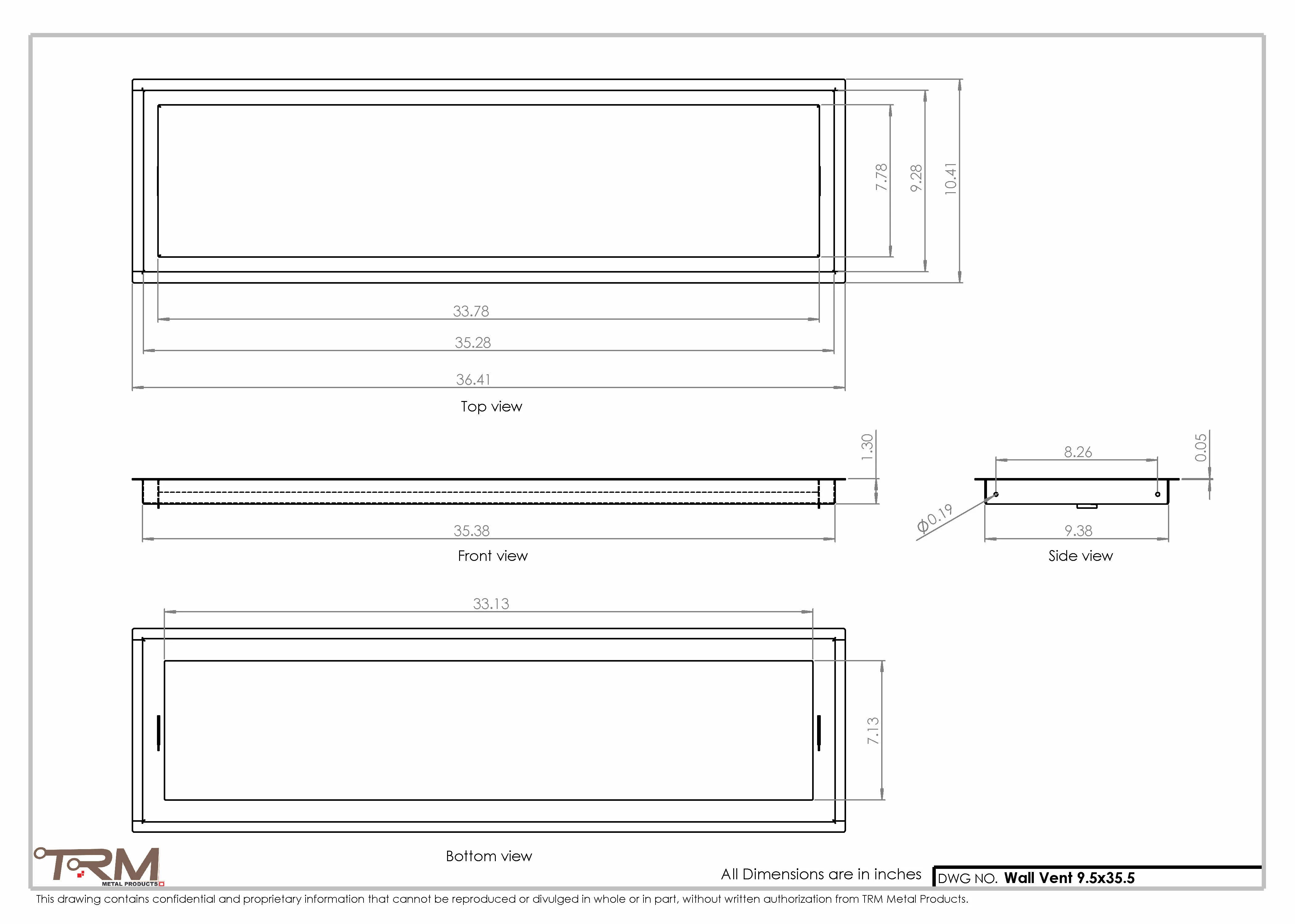 9.5x35.5 - Wall Vent - Modern Vent Cover - Return Air Vent - TRM Metal 35.5x9.5 - Image 2