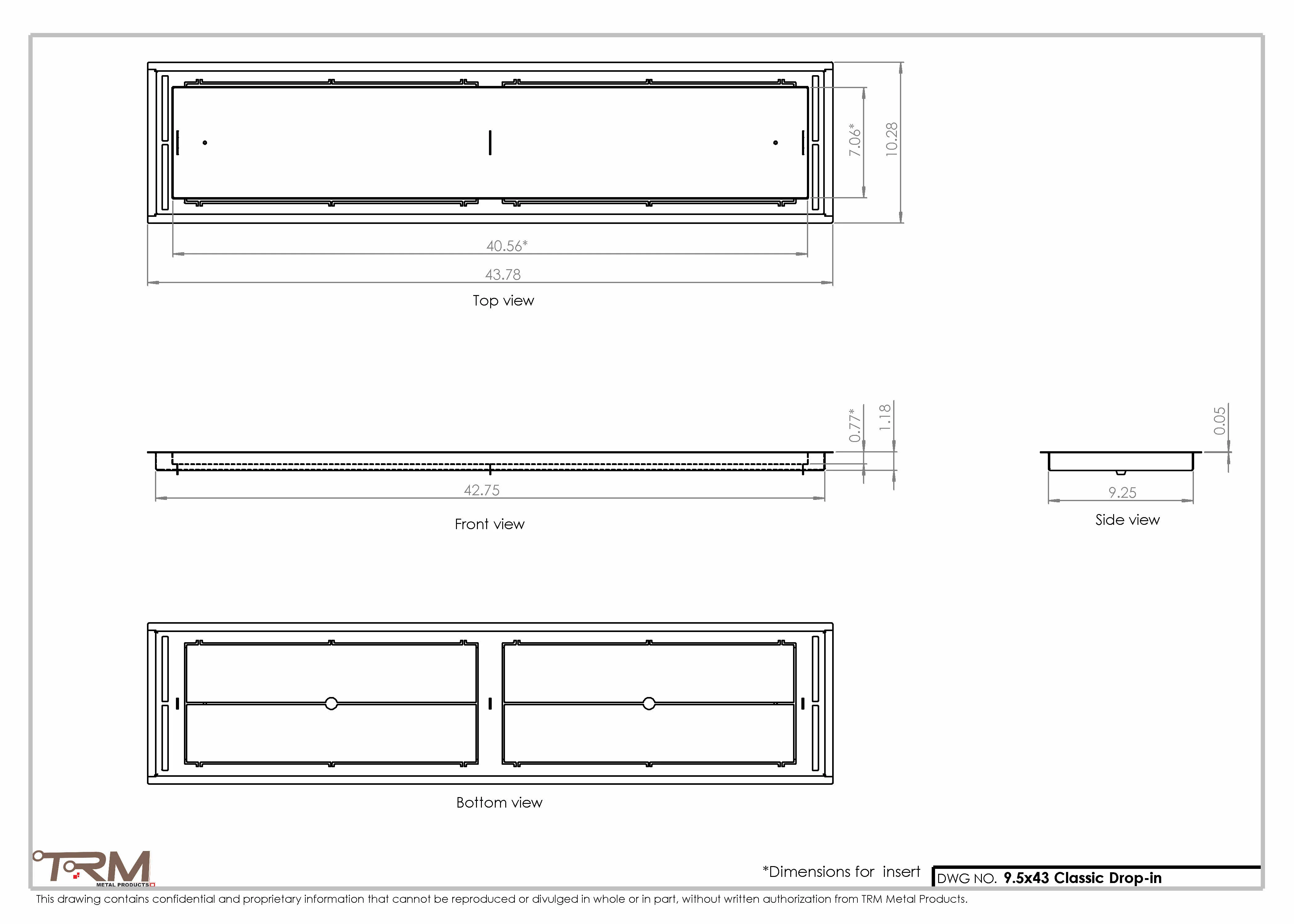 9.5x43 - Classic Drop-in Air Vent, Flush Floor-Matching, All Metal, Floor Vent Cover - TRM Metal  43x9.5 - Image 2