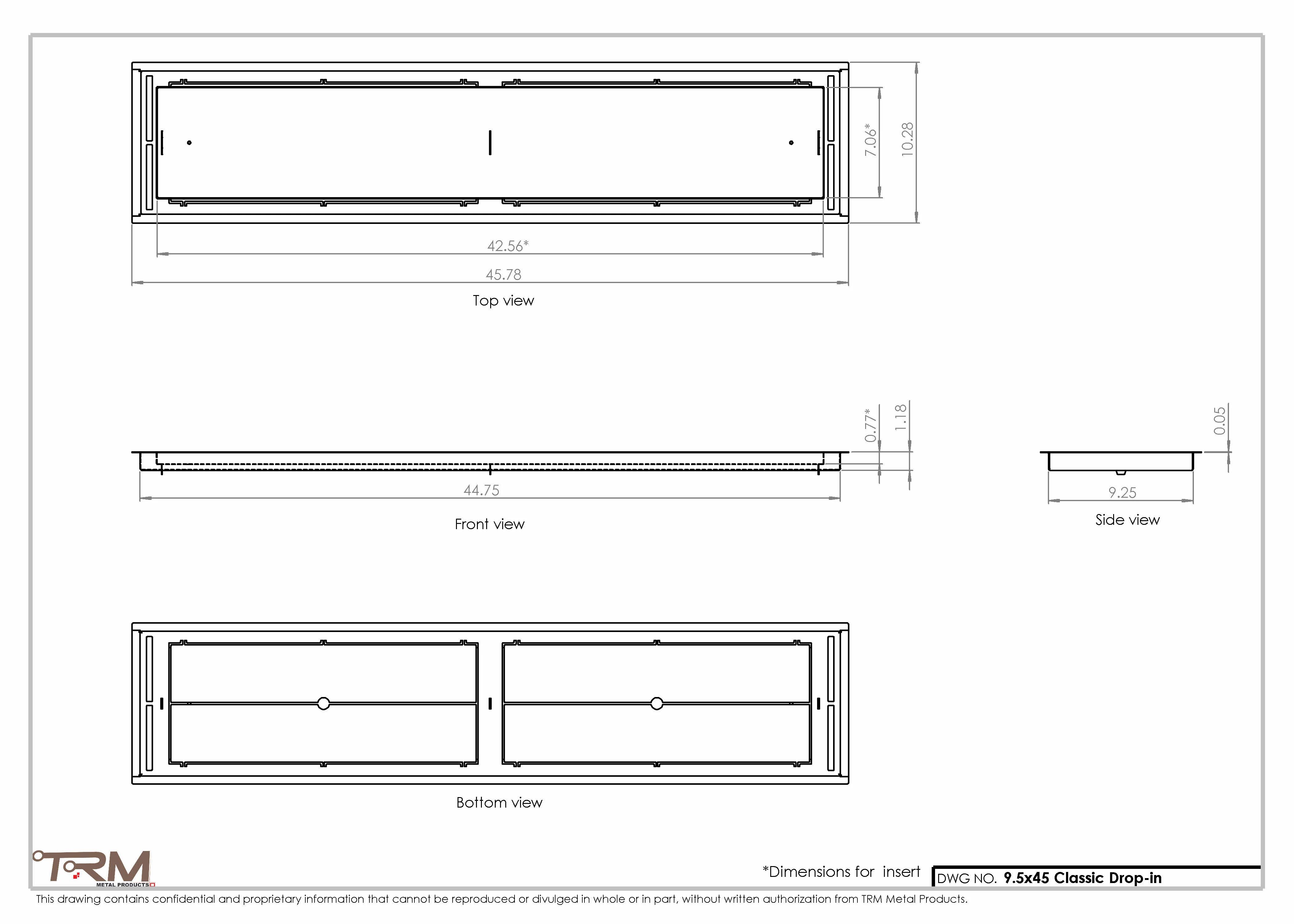 9.5x45 - Classic Drop-in Air Vent, Flush Floor-Matching, All Metal, Floor Vent Cover - TRM Metal  45x9.5 - Image 2