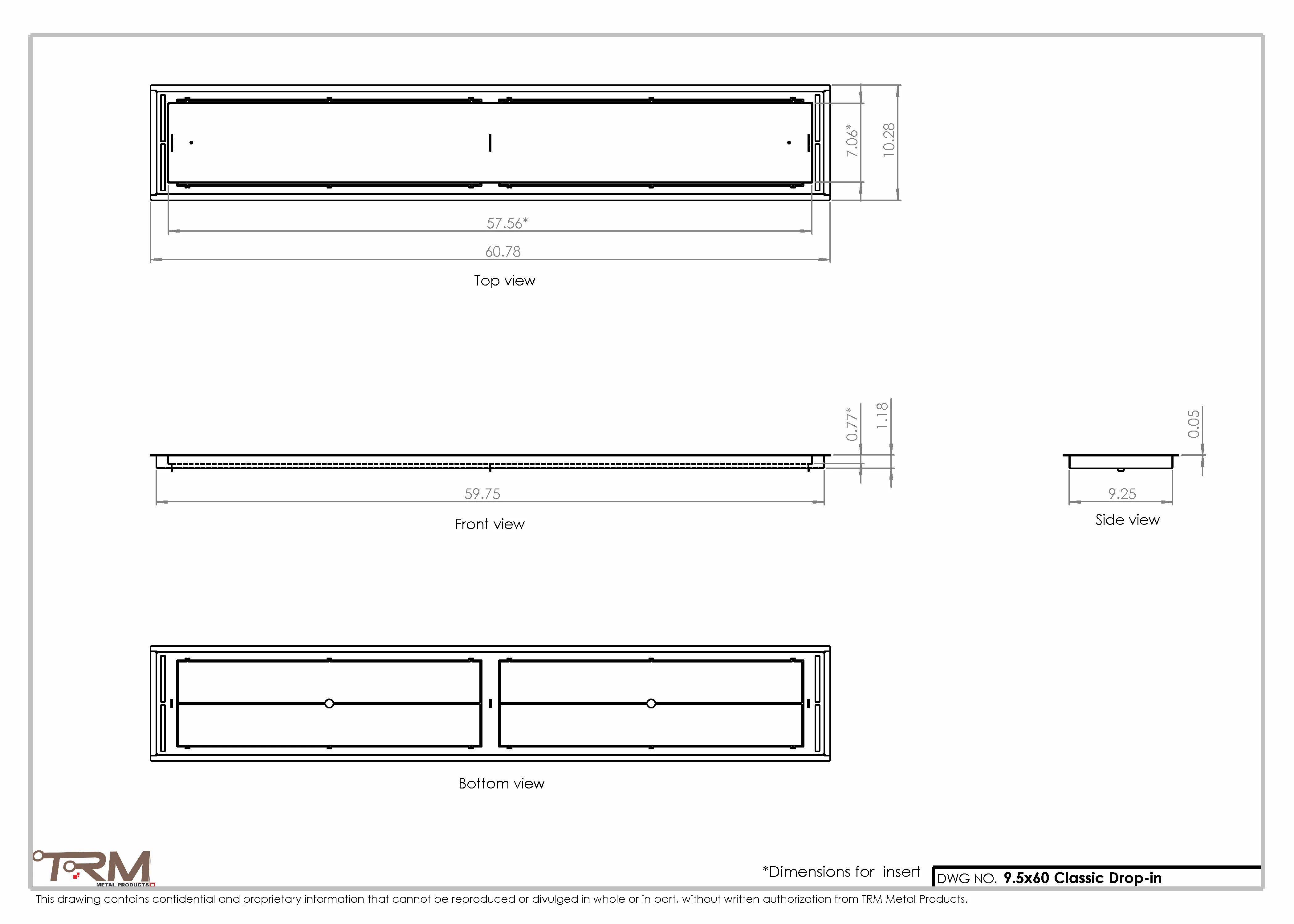 9.5x60 - Classic Drop-in Air Vent, Flush Floor-Matching, All Metal, Floor Vent Cover - TRM Metal  60x9.5 - Image 2