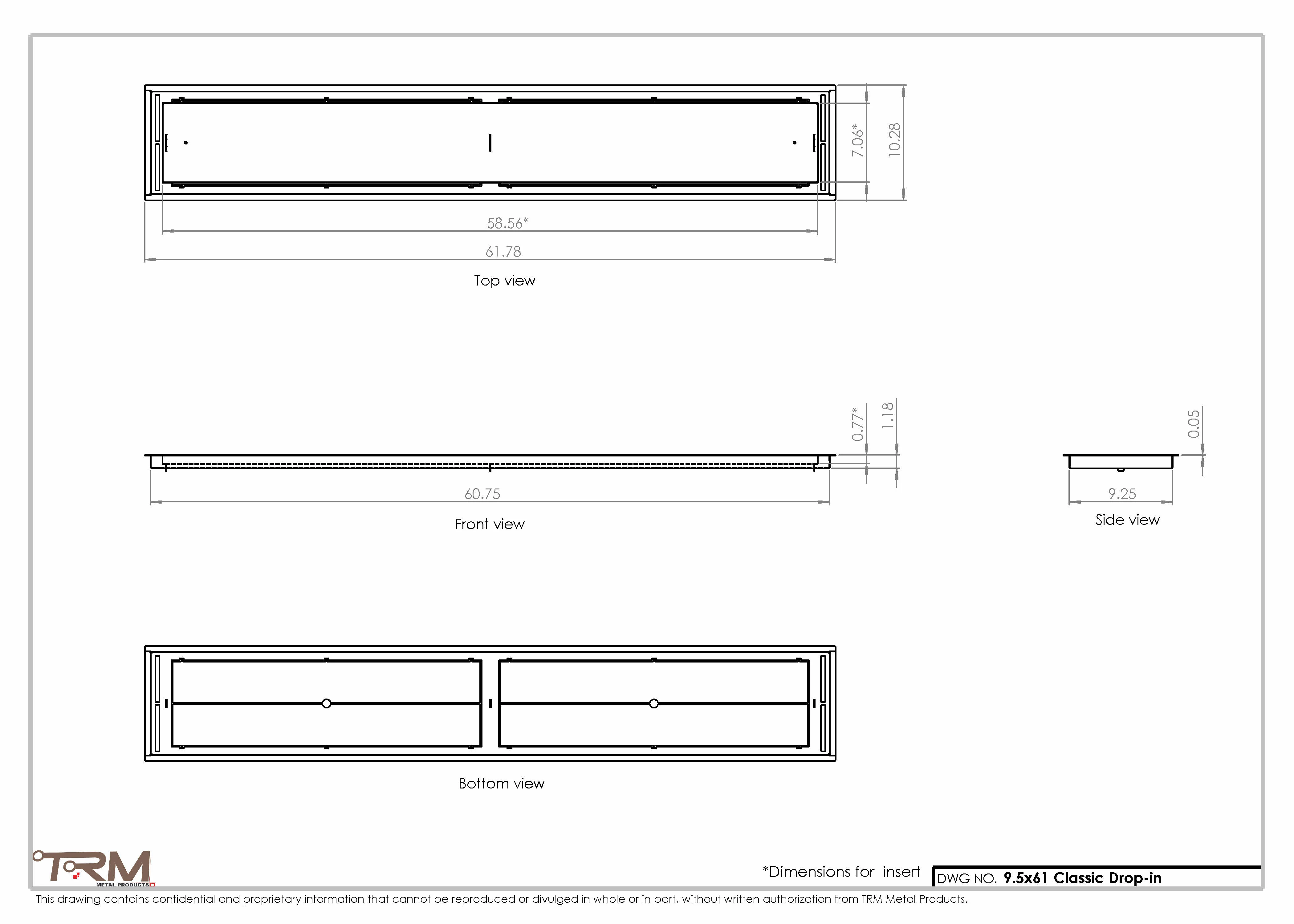 9.5x61 - Classic Drop-in Air Vent, Flush Floor-Matching, All Metal, Floor Vent Cover - TRM Metal  61x9.5 - Image 2