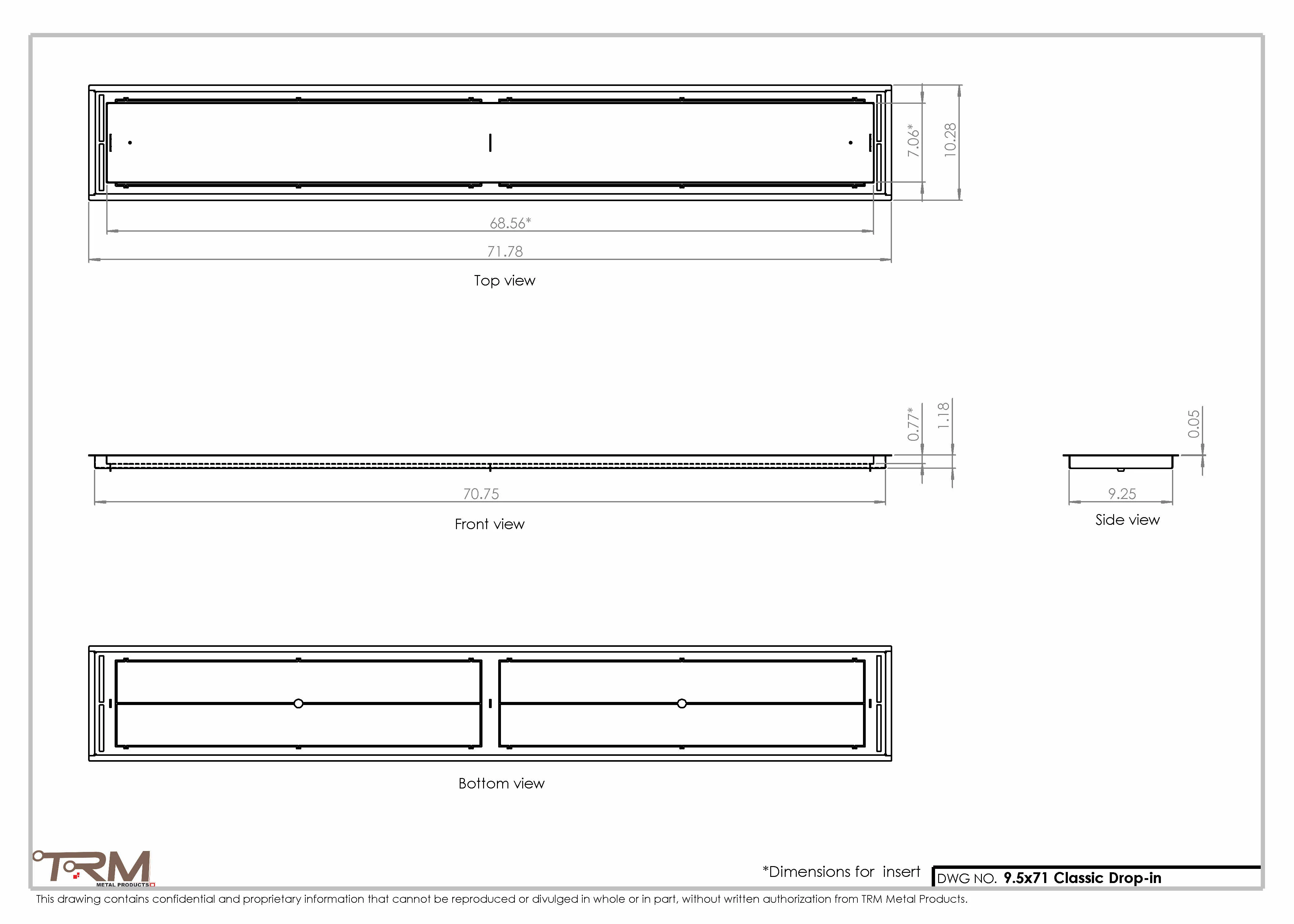 9.5x71 - Classic Drop-in Air Vent, Flush Floor-Matching, All Metal, Floor Vent Cover - TRM Metal  71x9.5 - Image 2