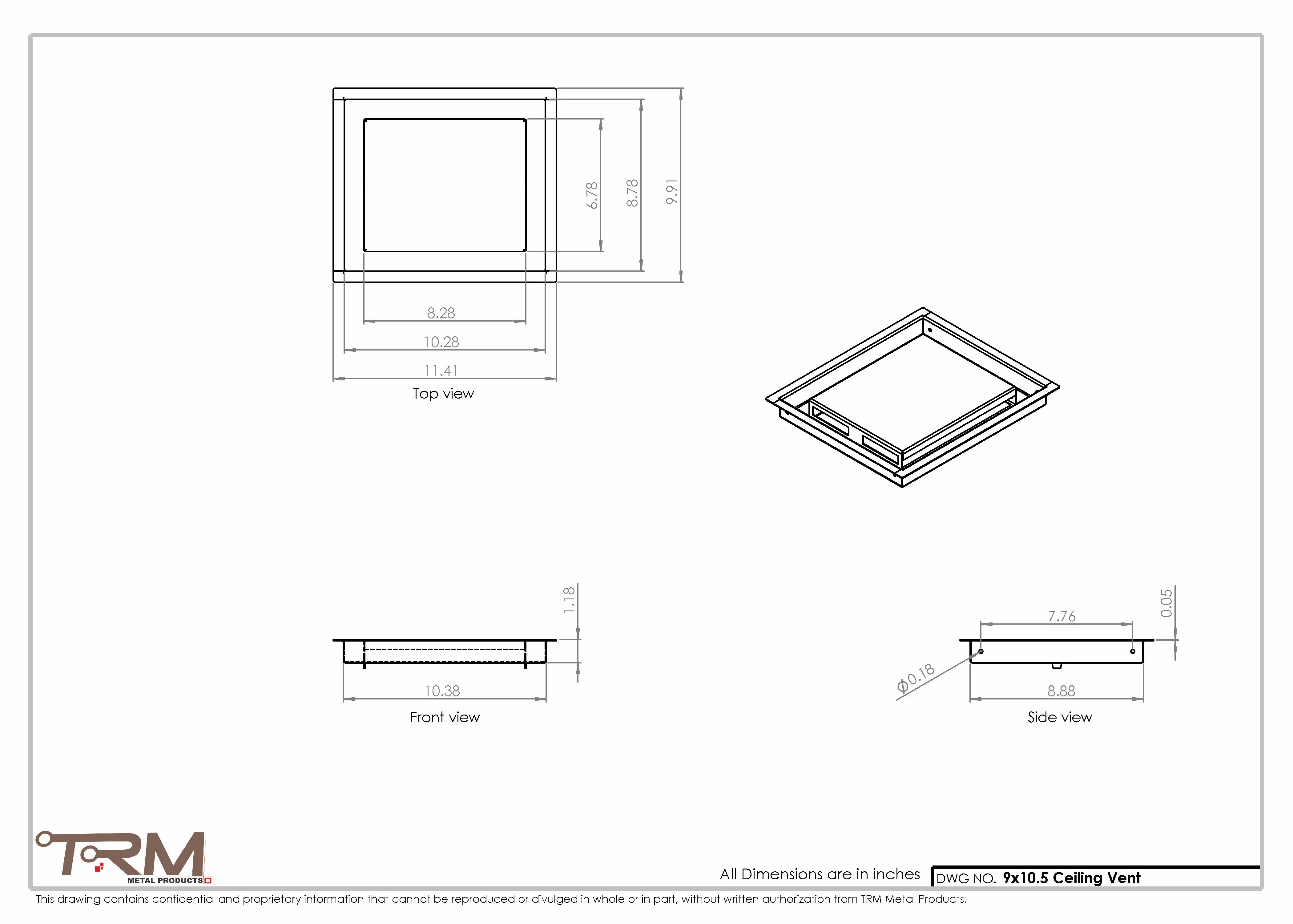 9x10.5 - Modern-Ceiling-Vent Cover-TRM Metal - 10.5x9 - Image 2