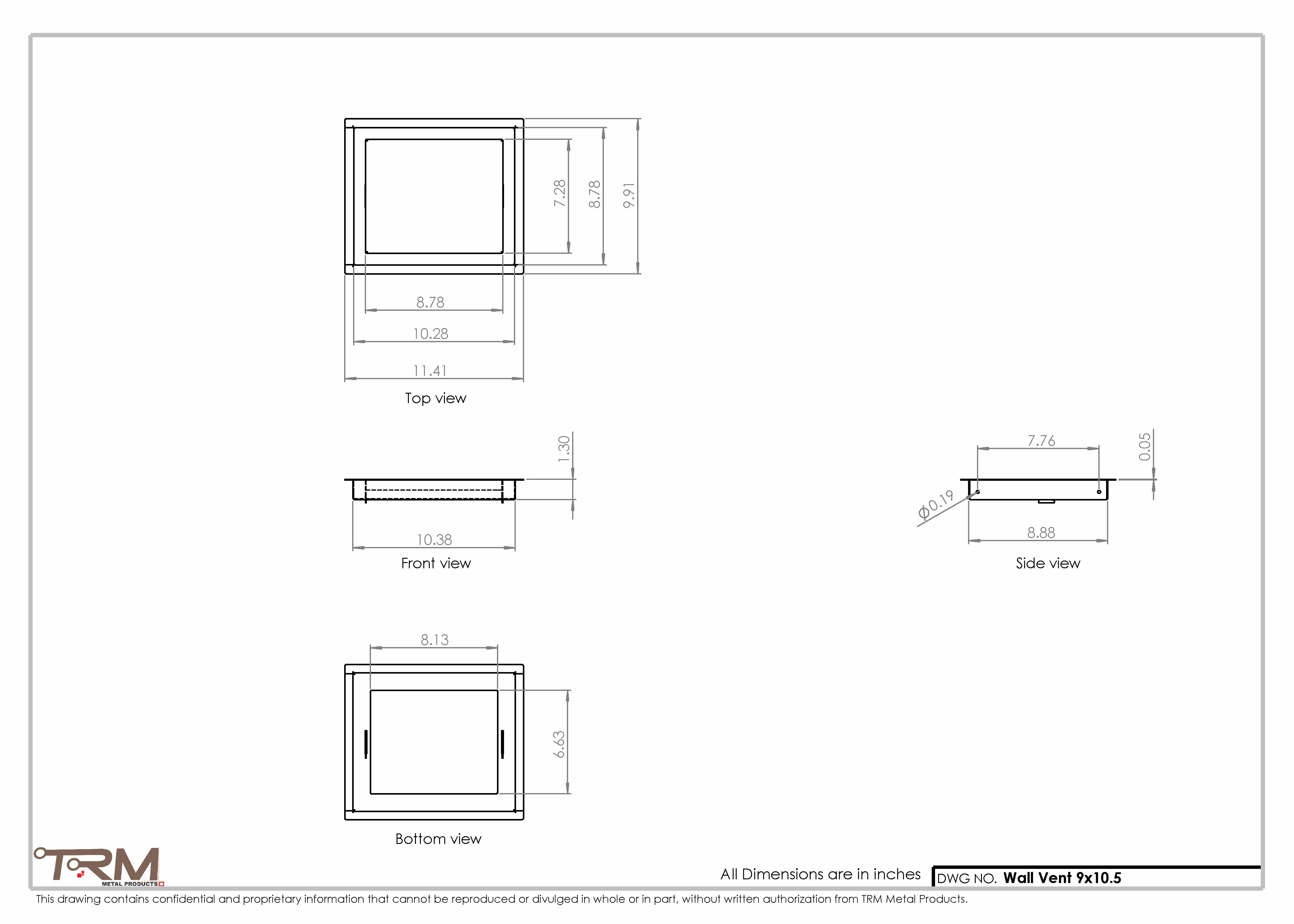 9x10.5 - Wall Vent - Modern Vent Cover -  Return Air Vent - TRM Metal  10.5x9 - Image 2