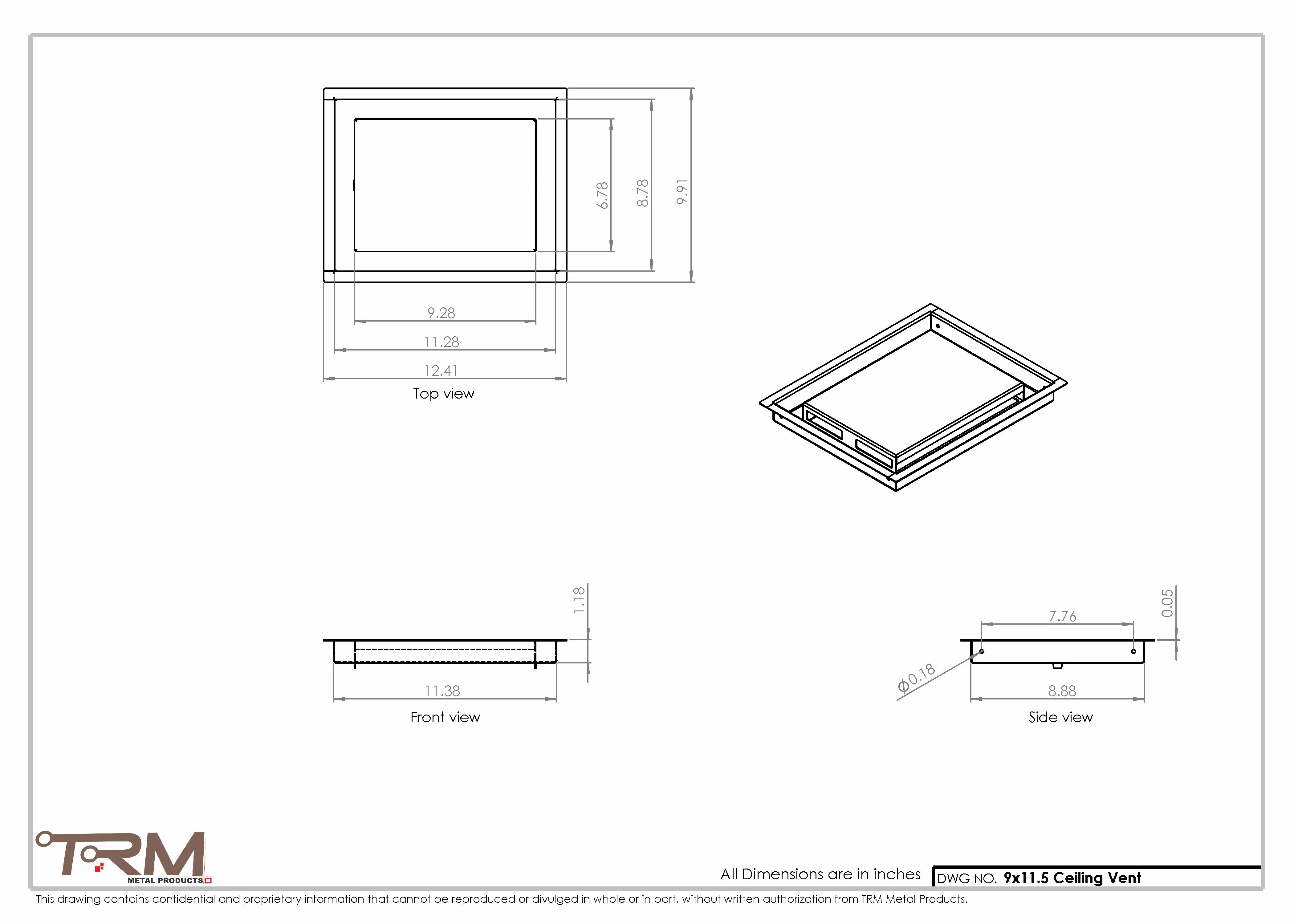 9x11.5 - Modern-Ceiling-Vent Cover-TRM Metal - 11.5x9 - Image 2