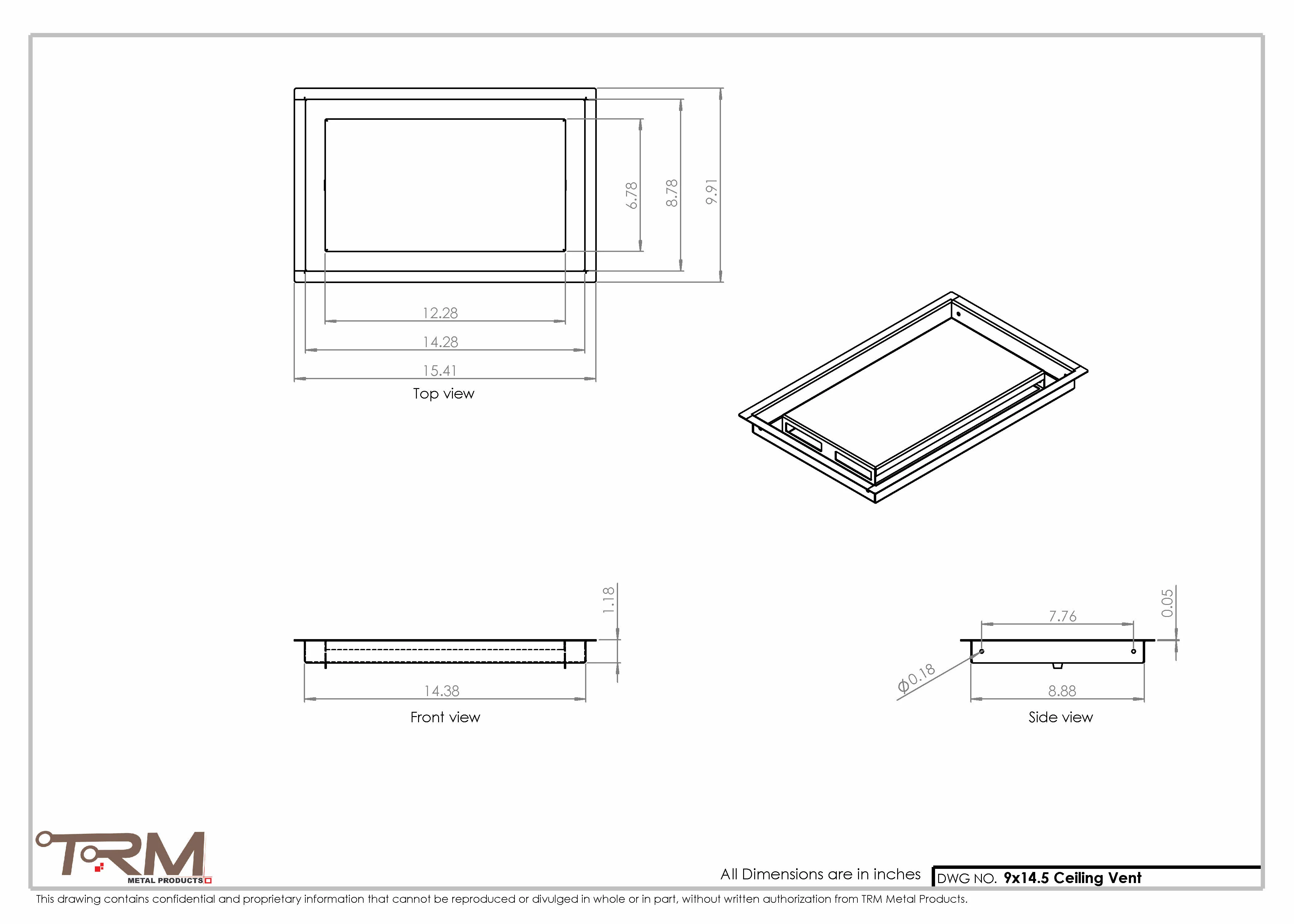 9x14.5 - Modern-Ceiling-Vent Cover-TRM Metal - 14.5x9 - Image 2