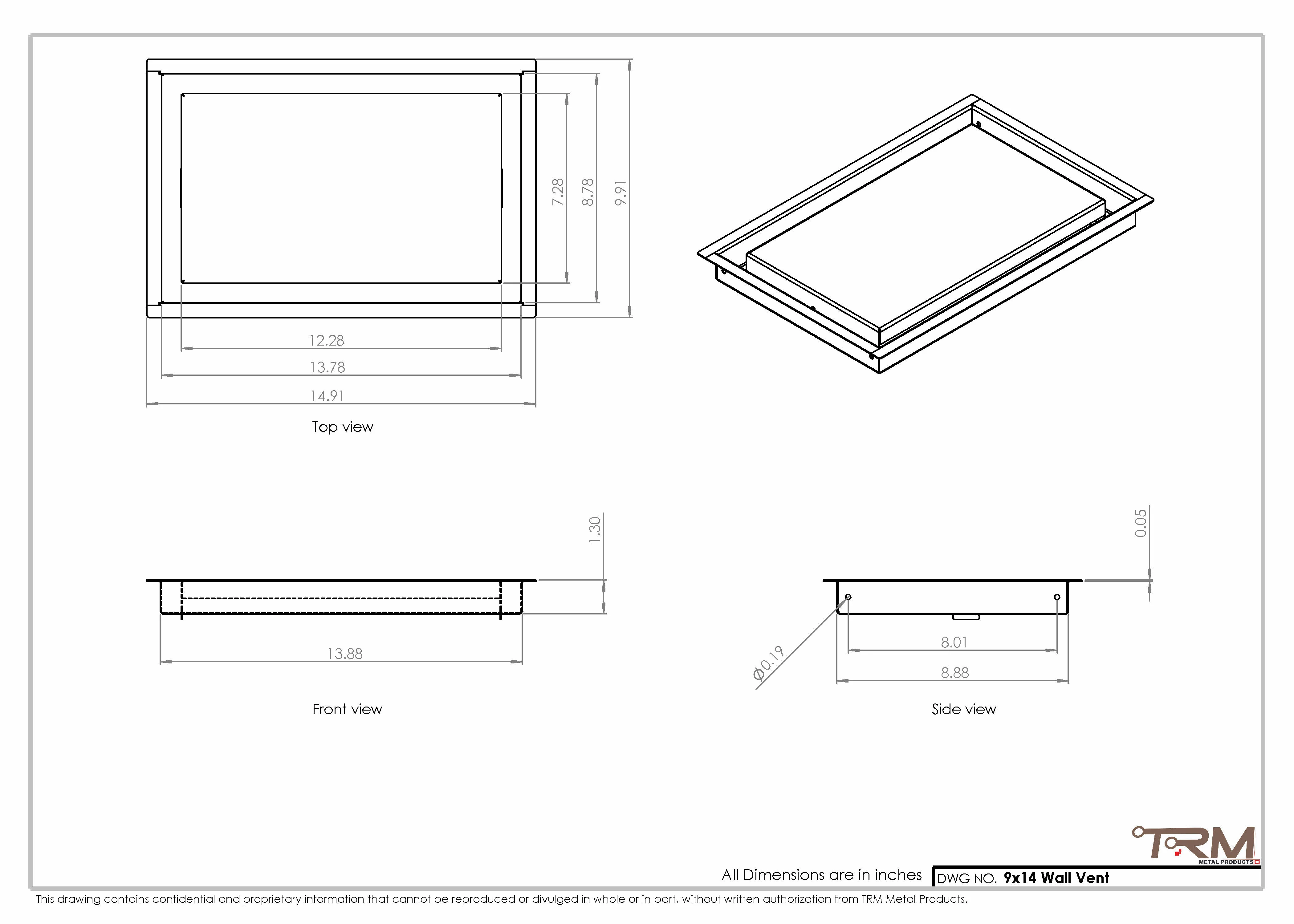 9x14 - Wall Vent - Modern Vent Cover - Return Air Vent - TRM Metal 14x9 - Image 2