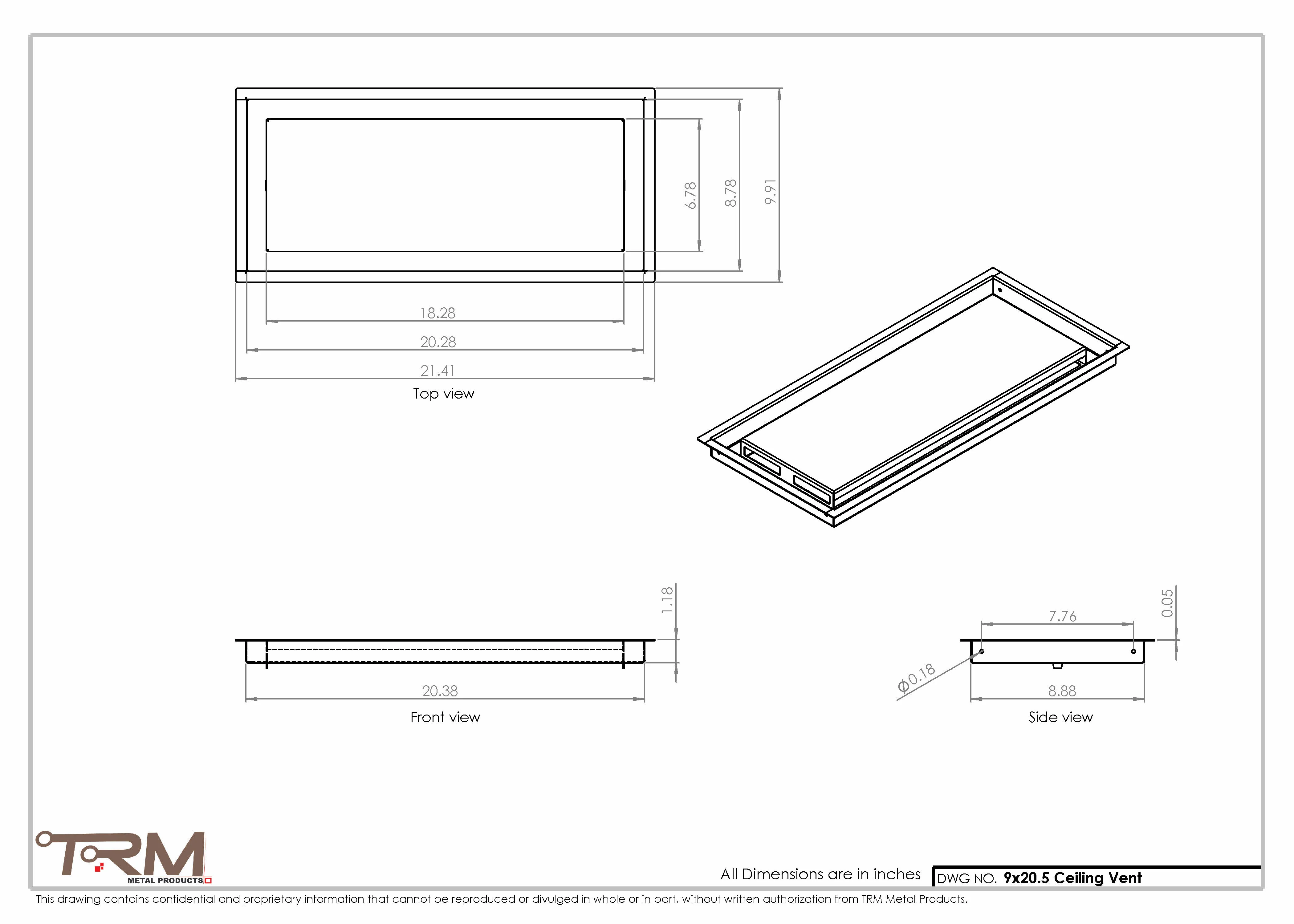 9x20.5 - Modern-Ceiling-Vent Cover-TRM Metal - 20.5x9 - Image 2