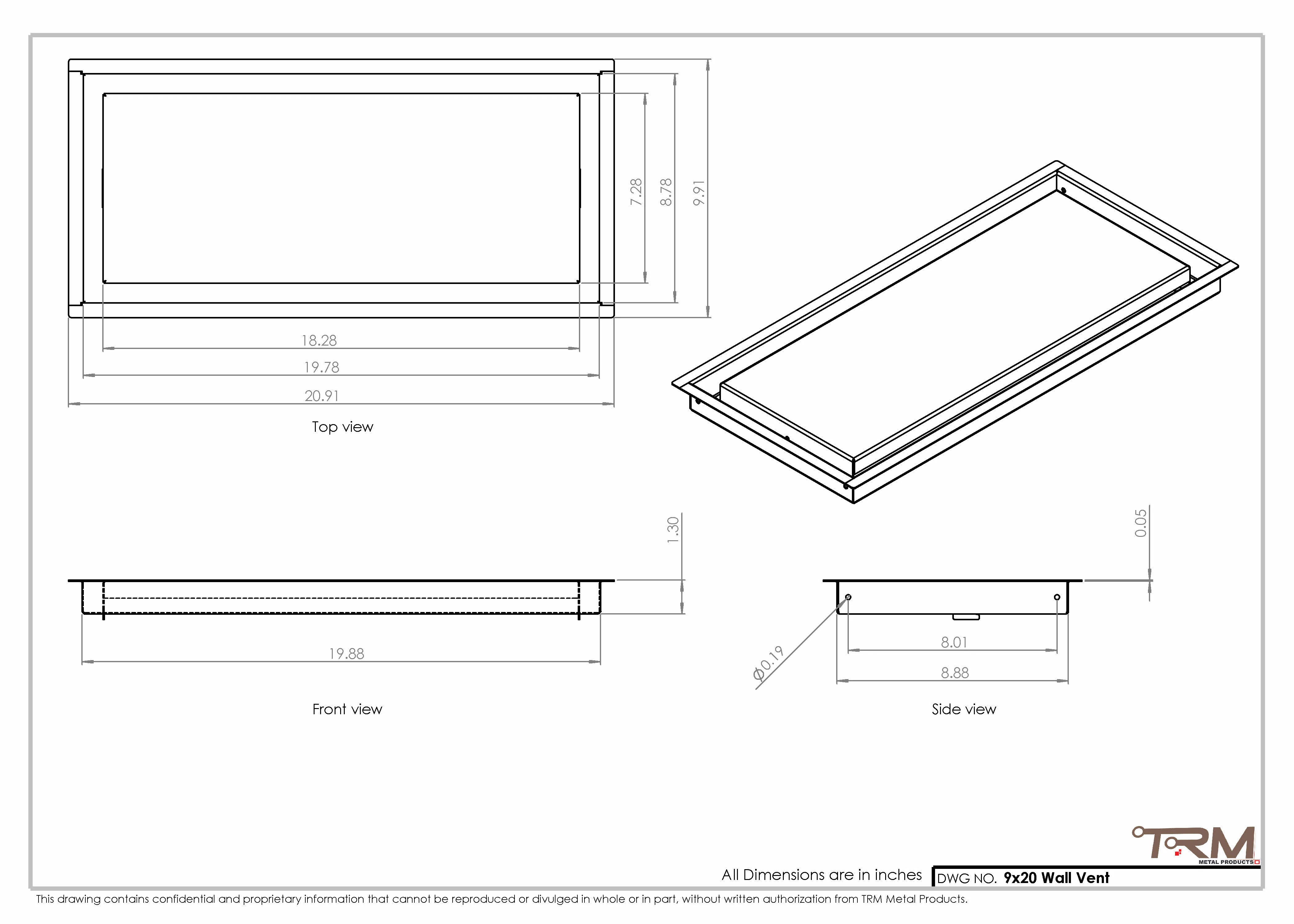 9x20 - Wall Vent - Modern Vent Cover - Return Air Vent - TRM Metal 20x9 - Image 2