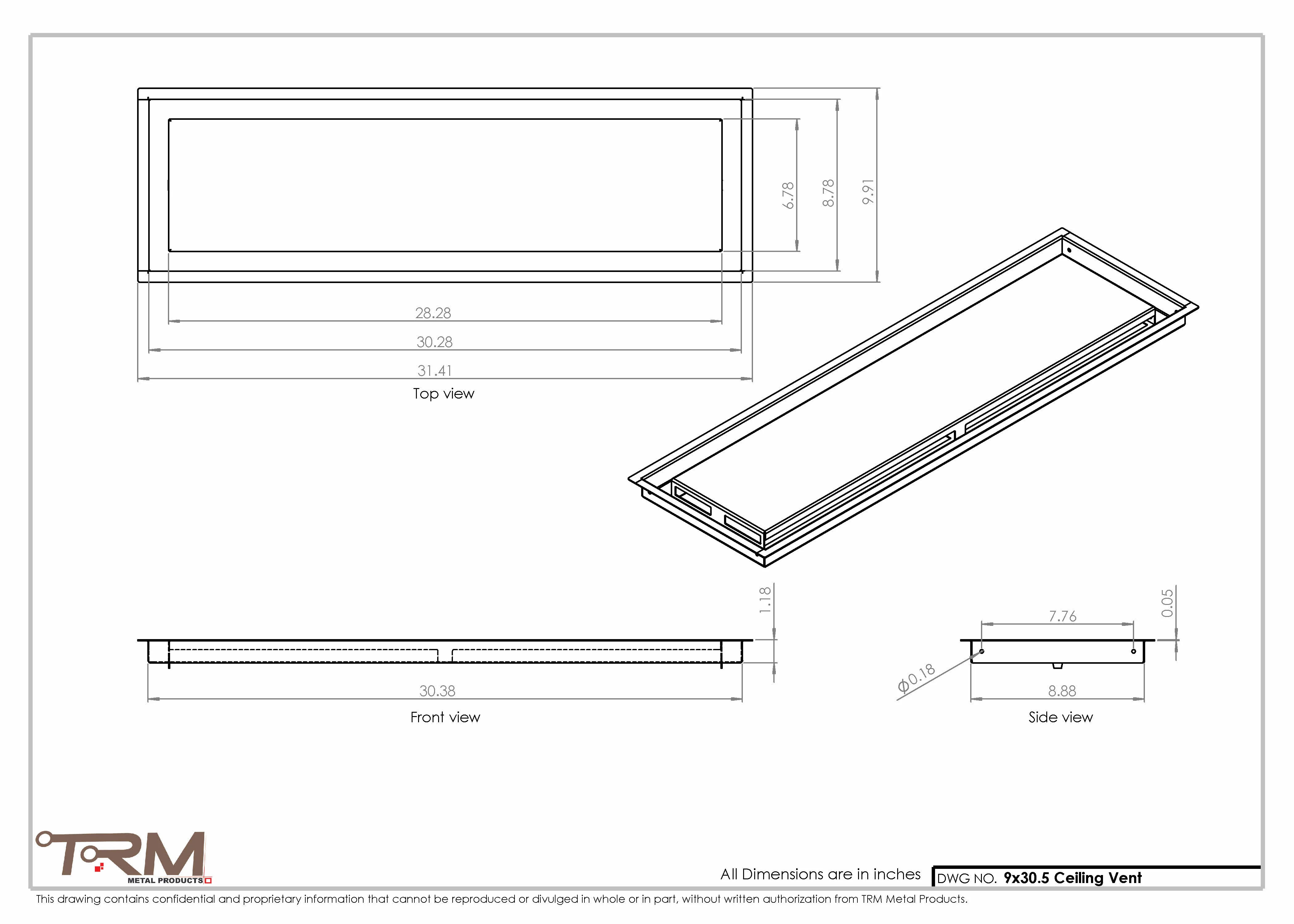 9x30.5 - Modern-Ceiling-Vent Cover-TRM Metal - 30.5x9 - Image 2