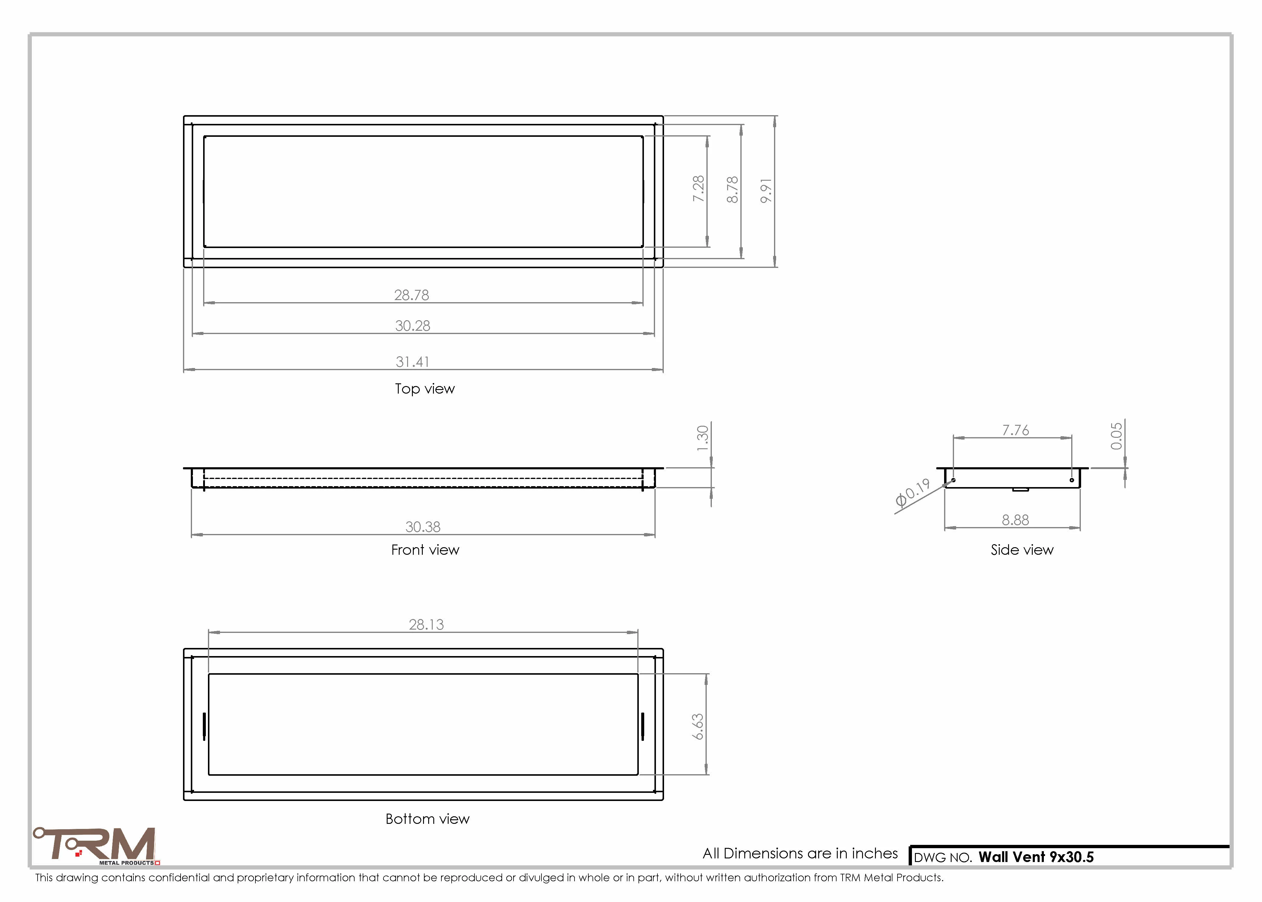9x30.5 - Wall Vent - Modern Vent Cover - Return Air Vent - TRM Metal 30.5x9 - Image 2