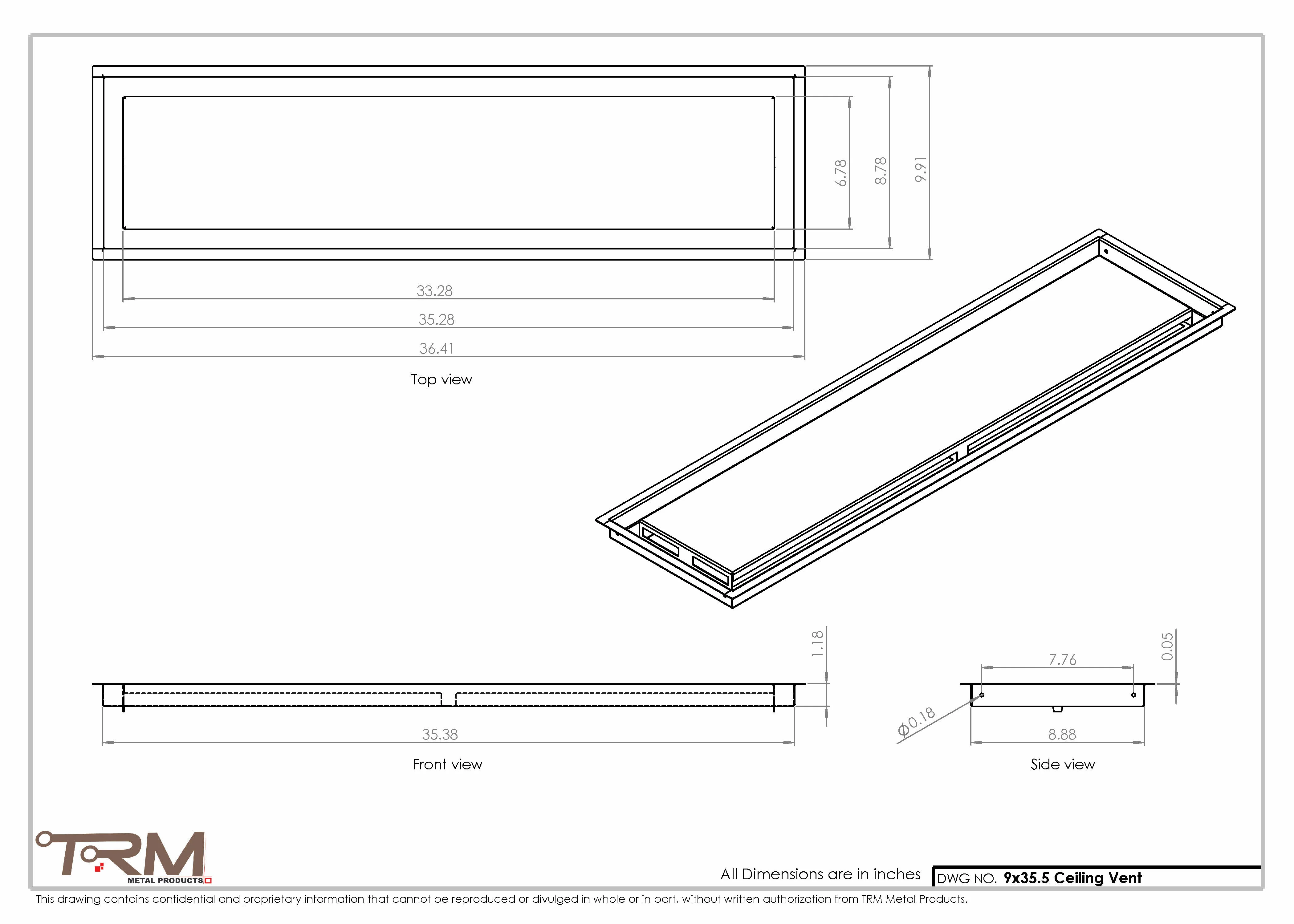 9x35.5 - Modern-Ceiling-Vent Cover-TRM Metal - 35.5x9 - Image 2