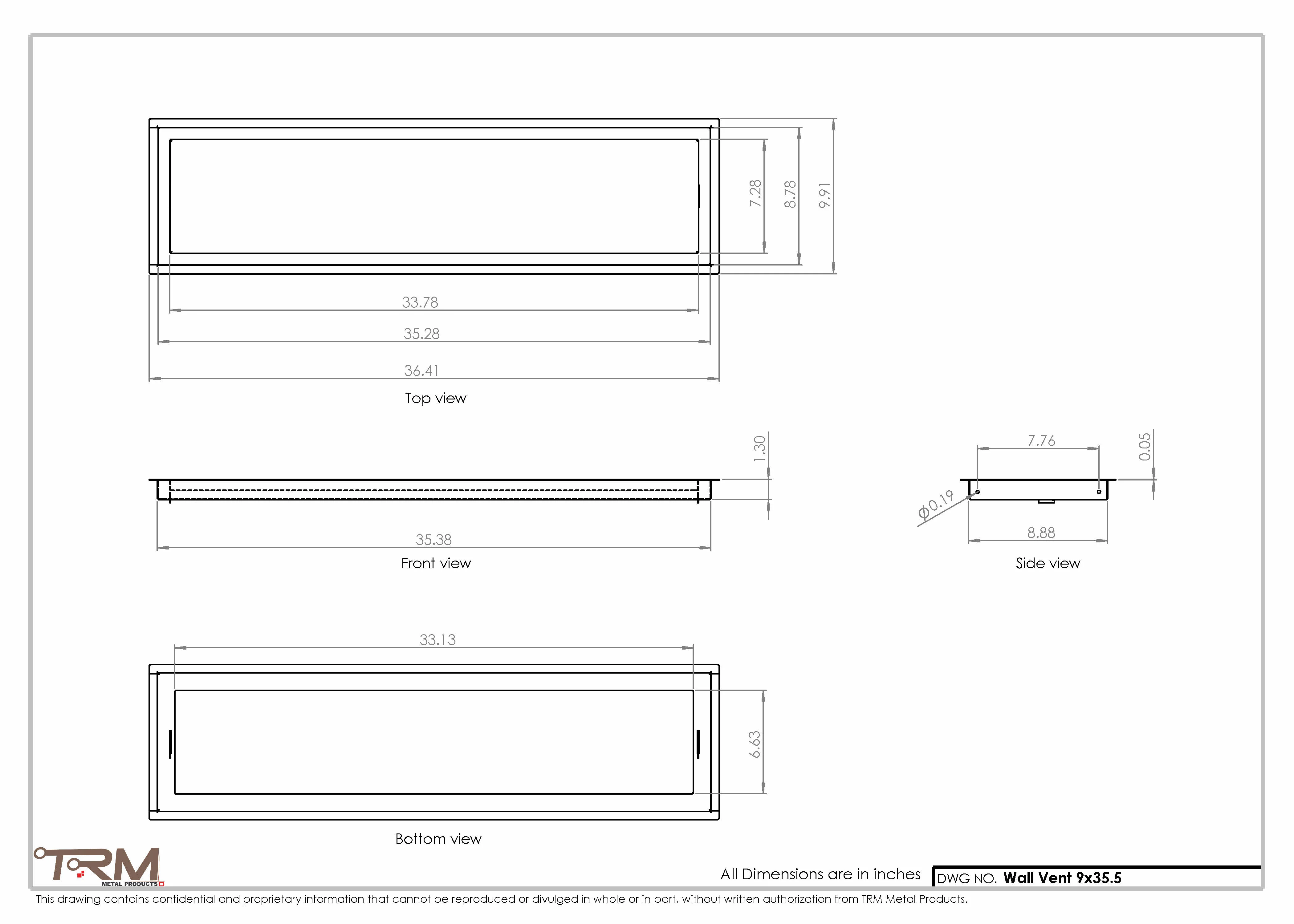 9x35.5 - Wall Vent - Modern Vent Cover -  Return Air Vent - TRM Metal  35.5x9 - Image 2