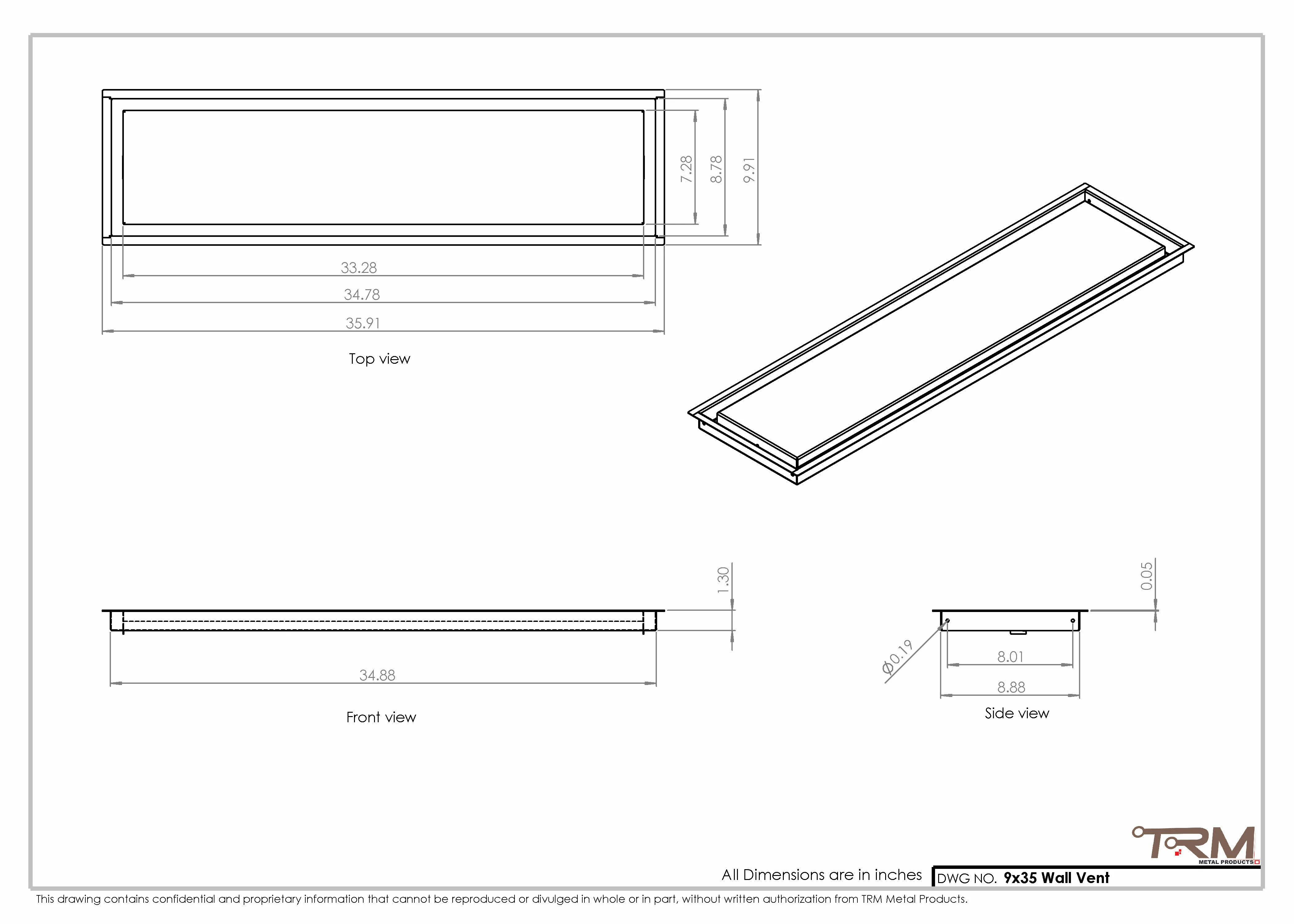 9x35 - Wall Vent - Modern Vent Cover - Return Air Vent - TRM Metal 35x9 - Image 2